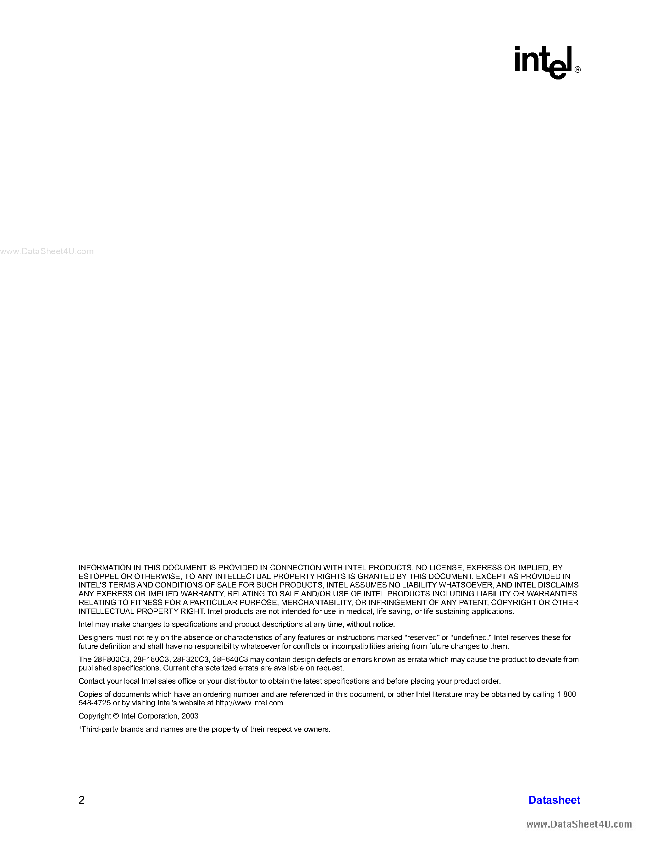 Datasheet F160C3TC - Advanced Boot Block Flash Memory page 2