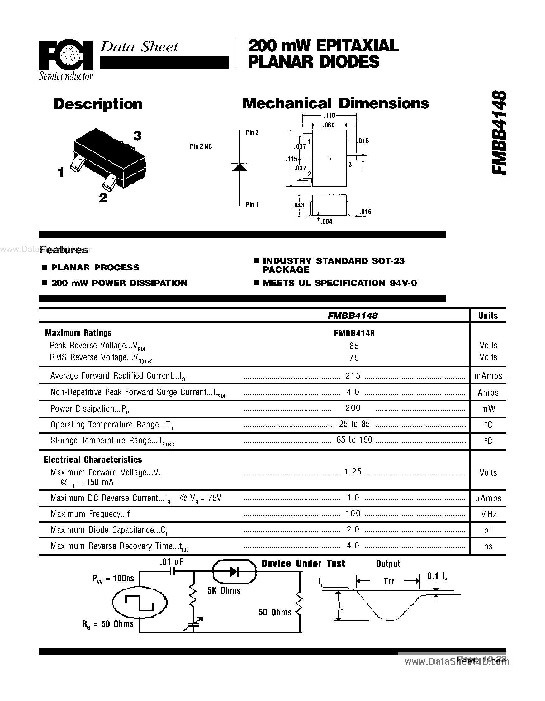 Datasheet FMBB4148 - 200mW EPITAXIAL PLANAR DIODES page 1