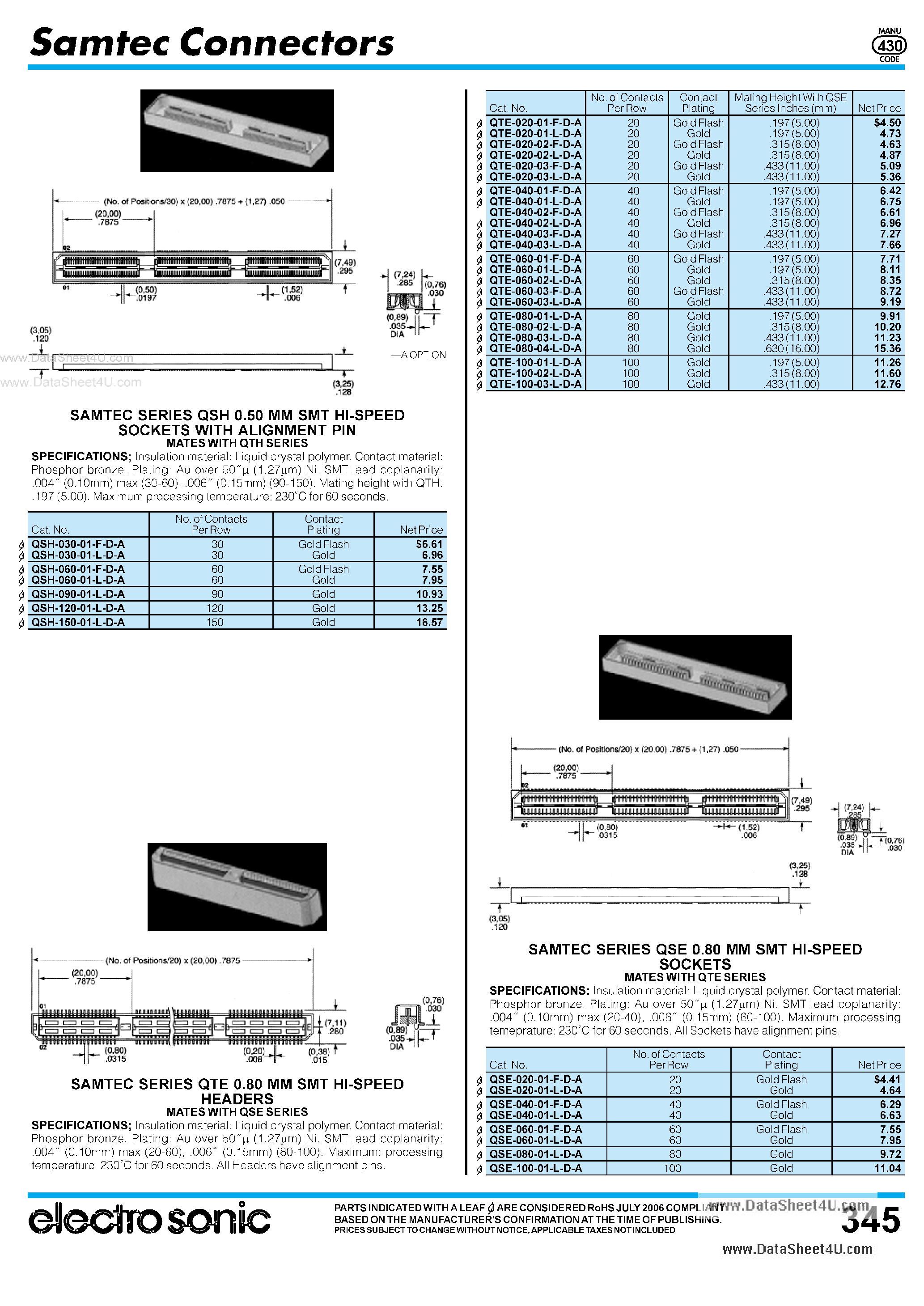 Datasheet QSH-xxx-0x-x-D-A page 2 Datasheet QSH-xxx-0x-x-D-A - Connectors page 2