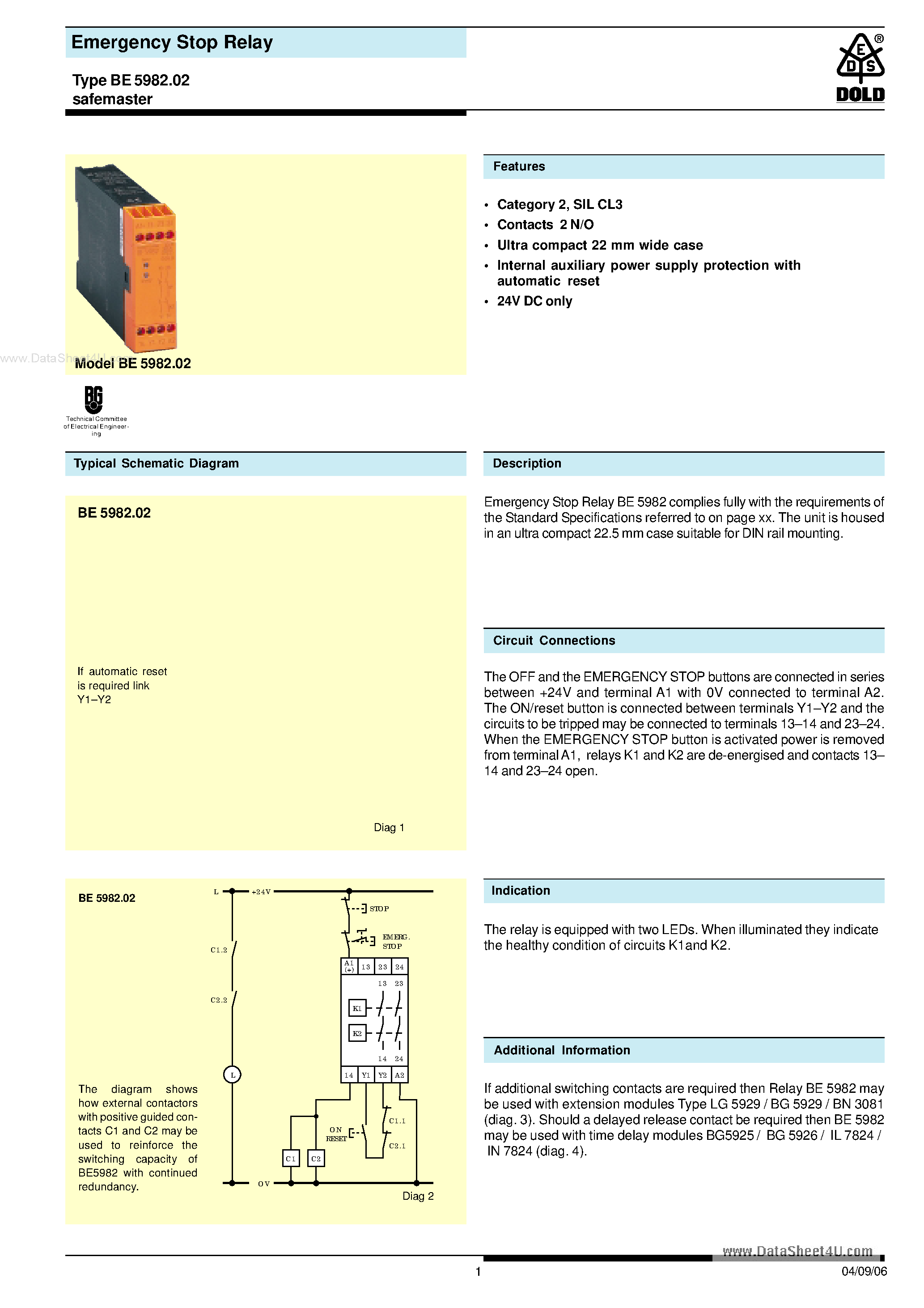 Даташит BE5982.02 - Emergency Stop Relay страница 1