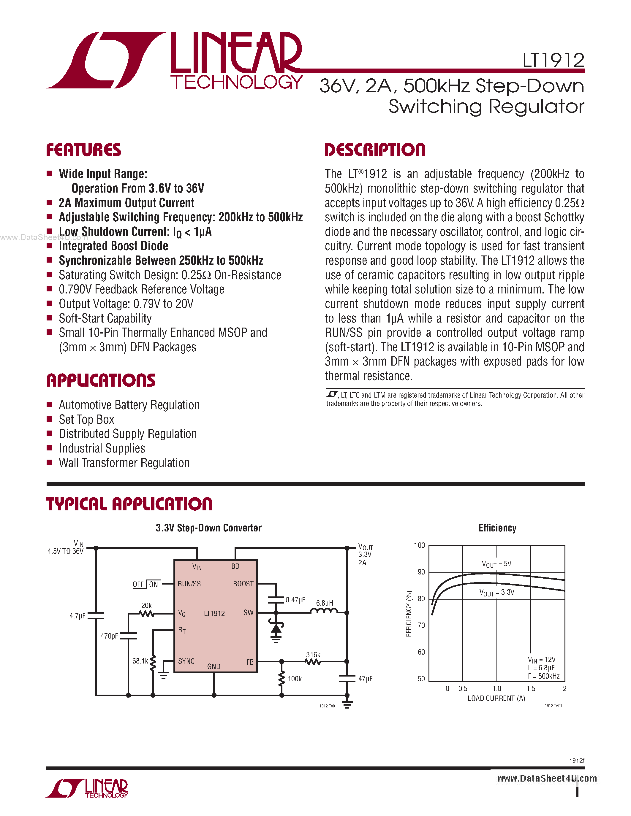 Datasheet LT1912 - Step-Down Switching Regulator page 1