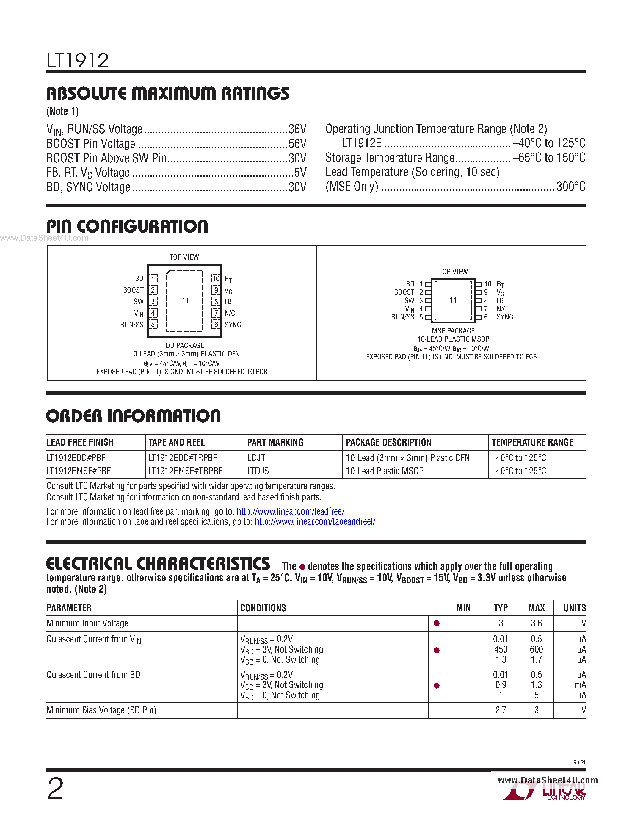 Datasheet LT1912 - Step-Down Switching Regulator page 2