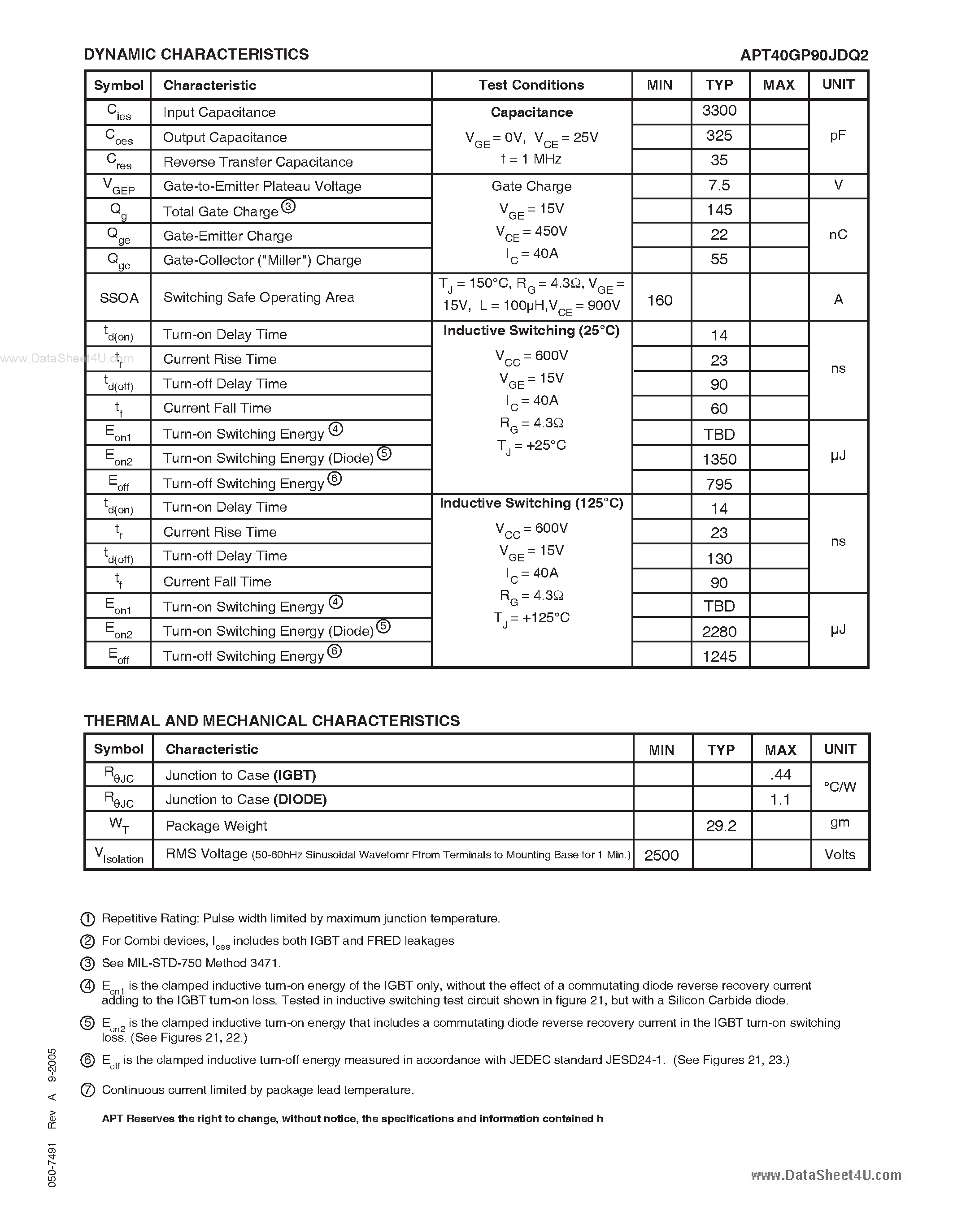 Datasheet APT40GP90JDQ2 - POWER MOS 7 IGBT page 2