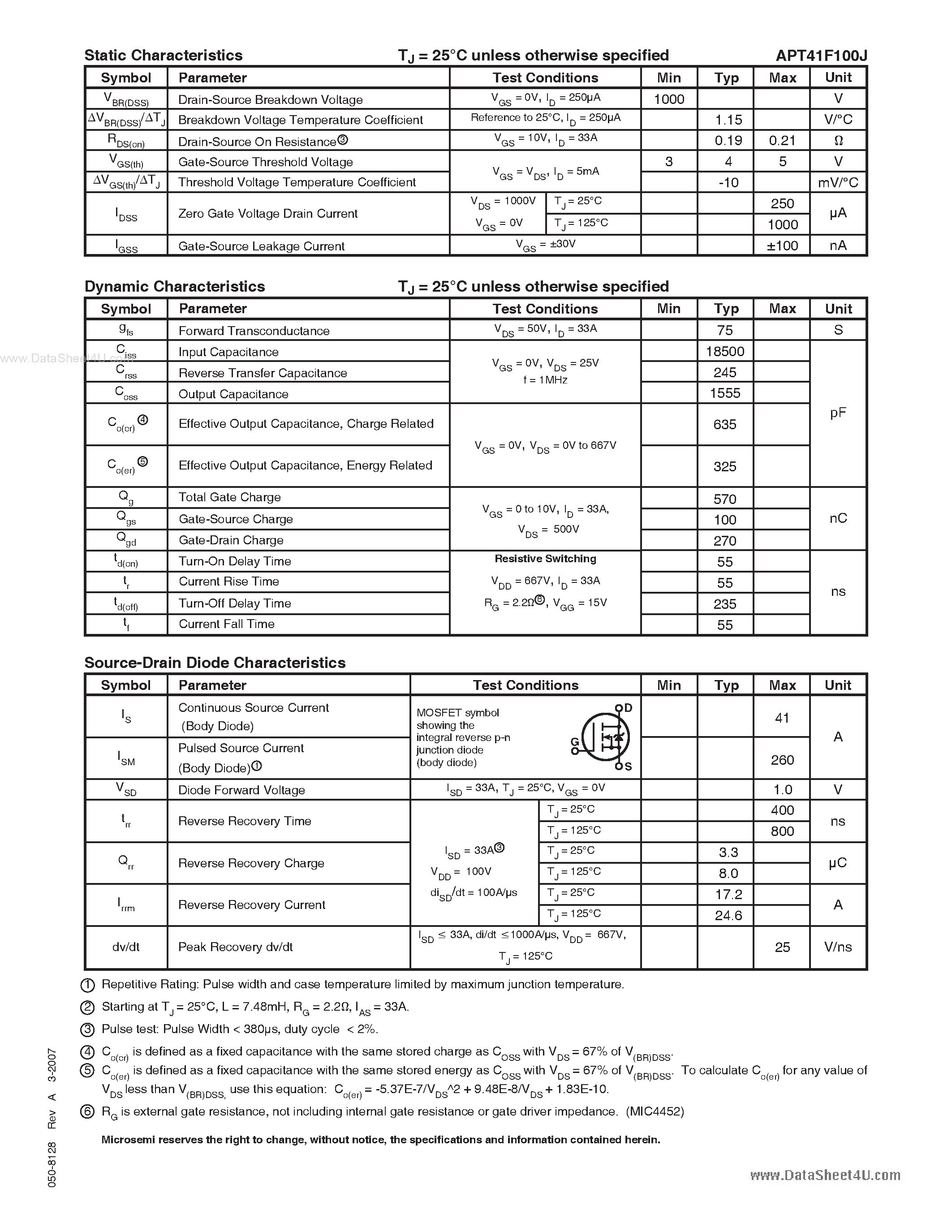 Datasheet APT41F100J - N-Channel FREDFET page 2