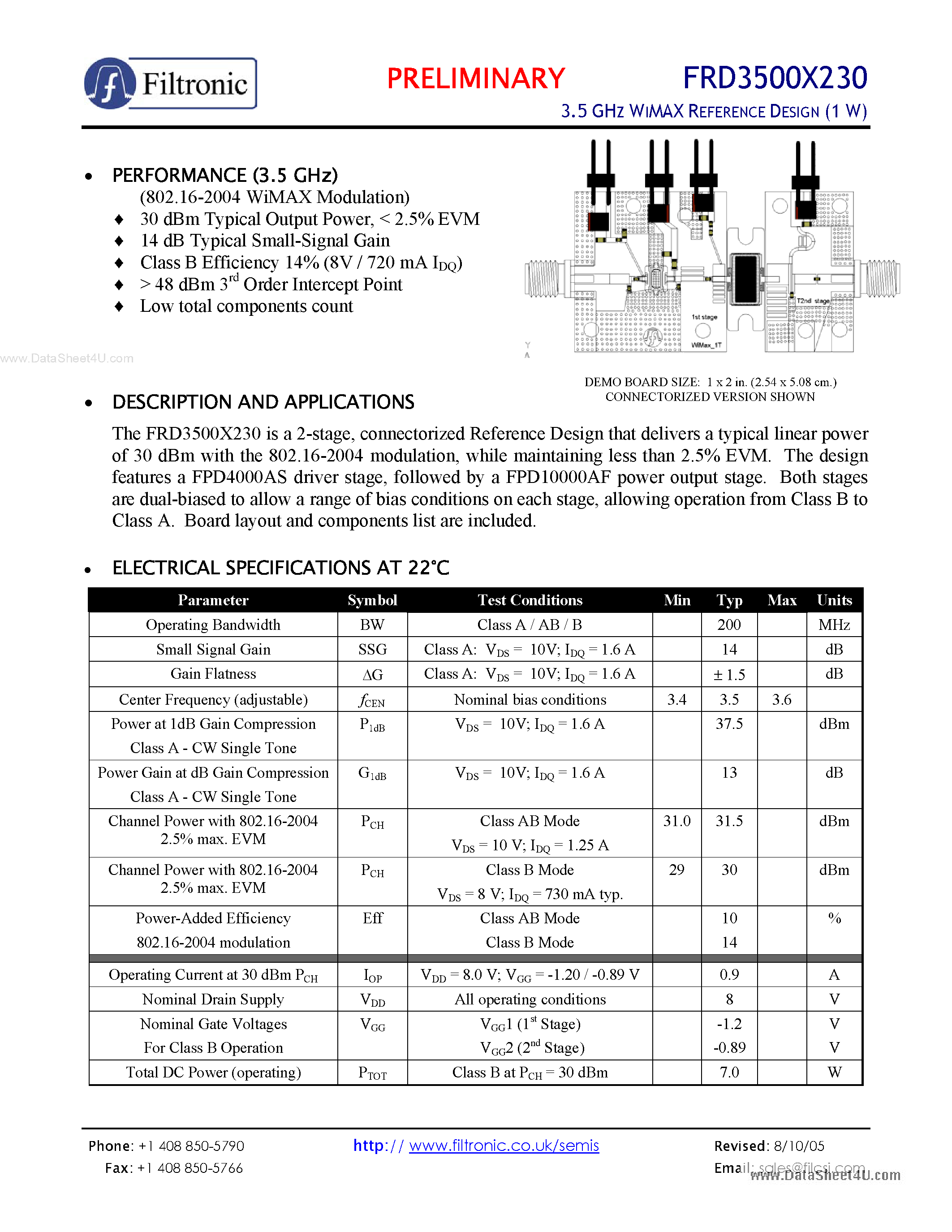 Datasheet FRD3500X230 page 1 Datasheet FRD3500X230 - 3.5 GHZ WIMAX REFERENCE DESIGN page 1