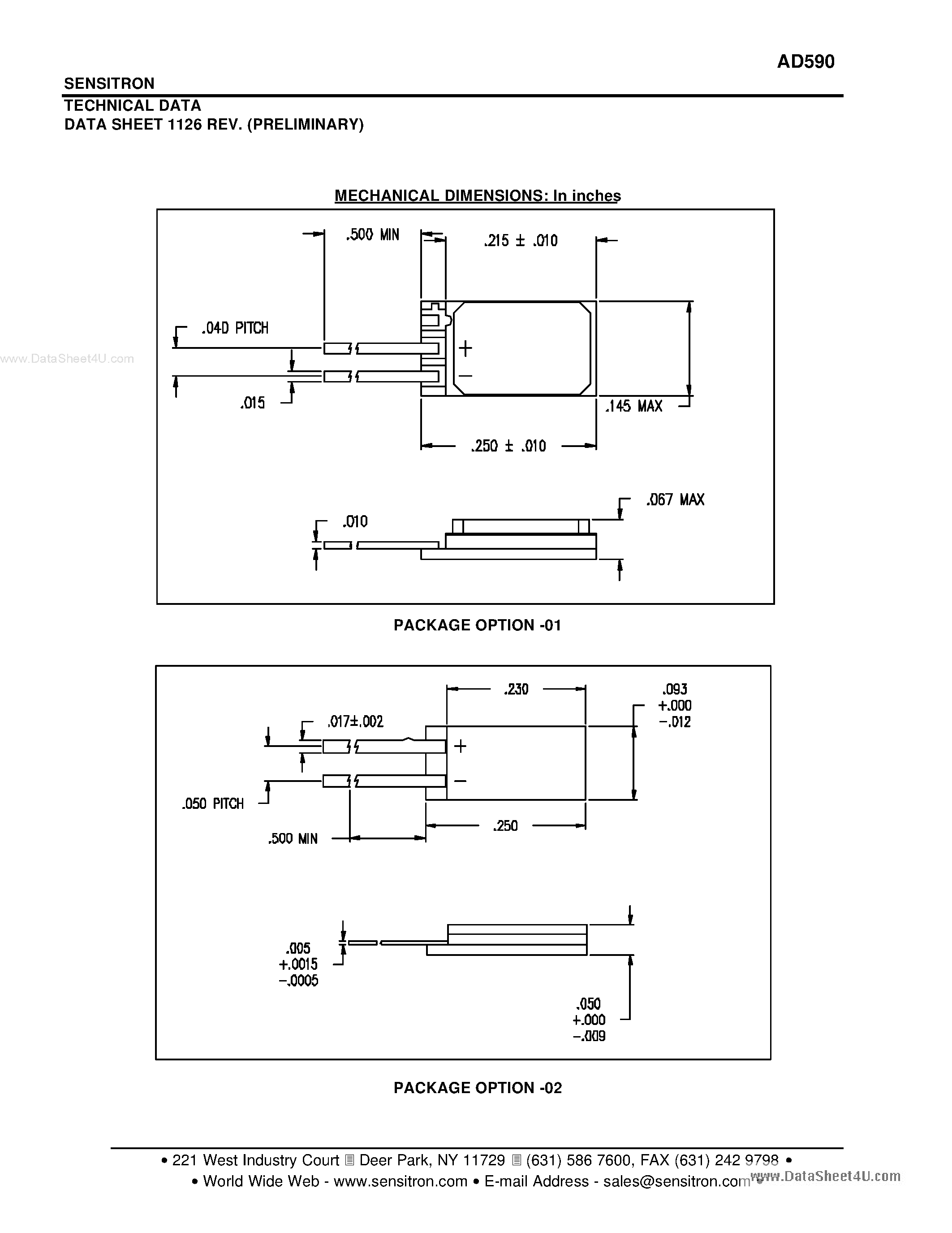 Даташит AD590 - TWO-TERMINAL TEMPERATURE TRANSDUCER страница 2