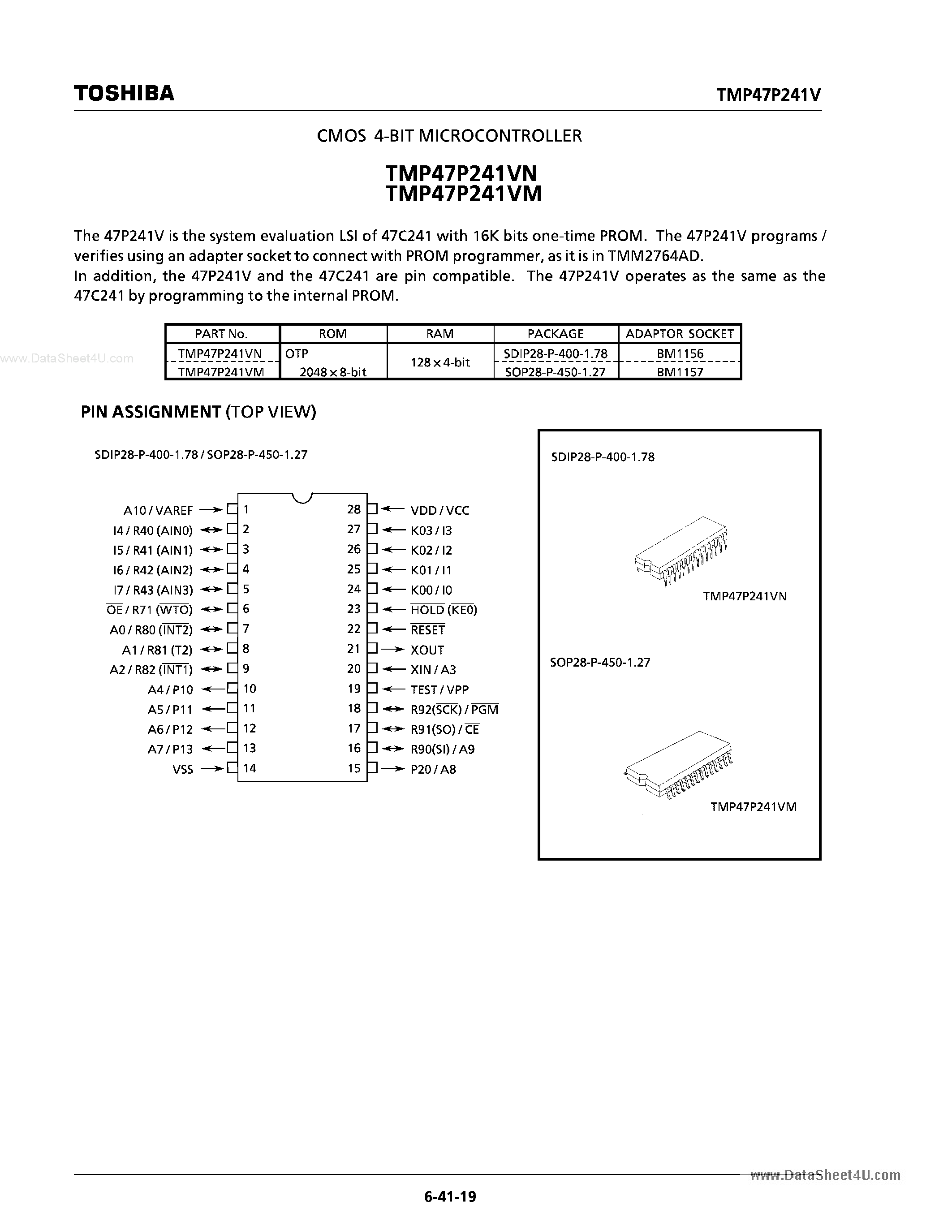 Даташит TMP47P241VM - CMOS 4-BIT MICROCONTROLLER страница 1