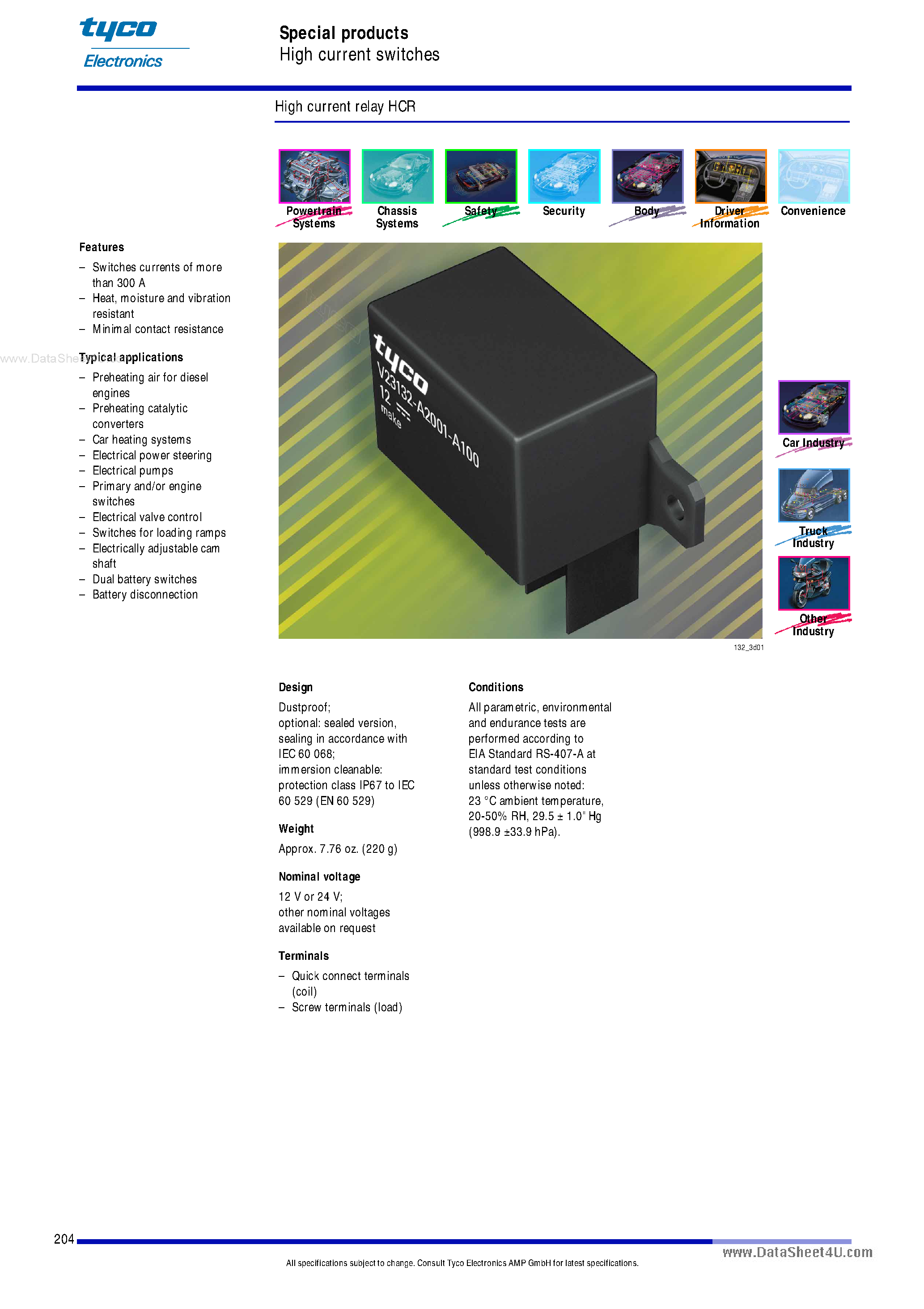 Datasheet V23132-xxx - High Current Relay HCR page 1