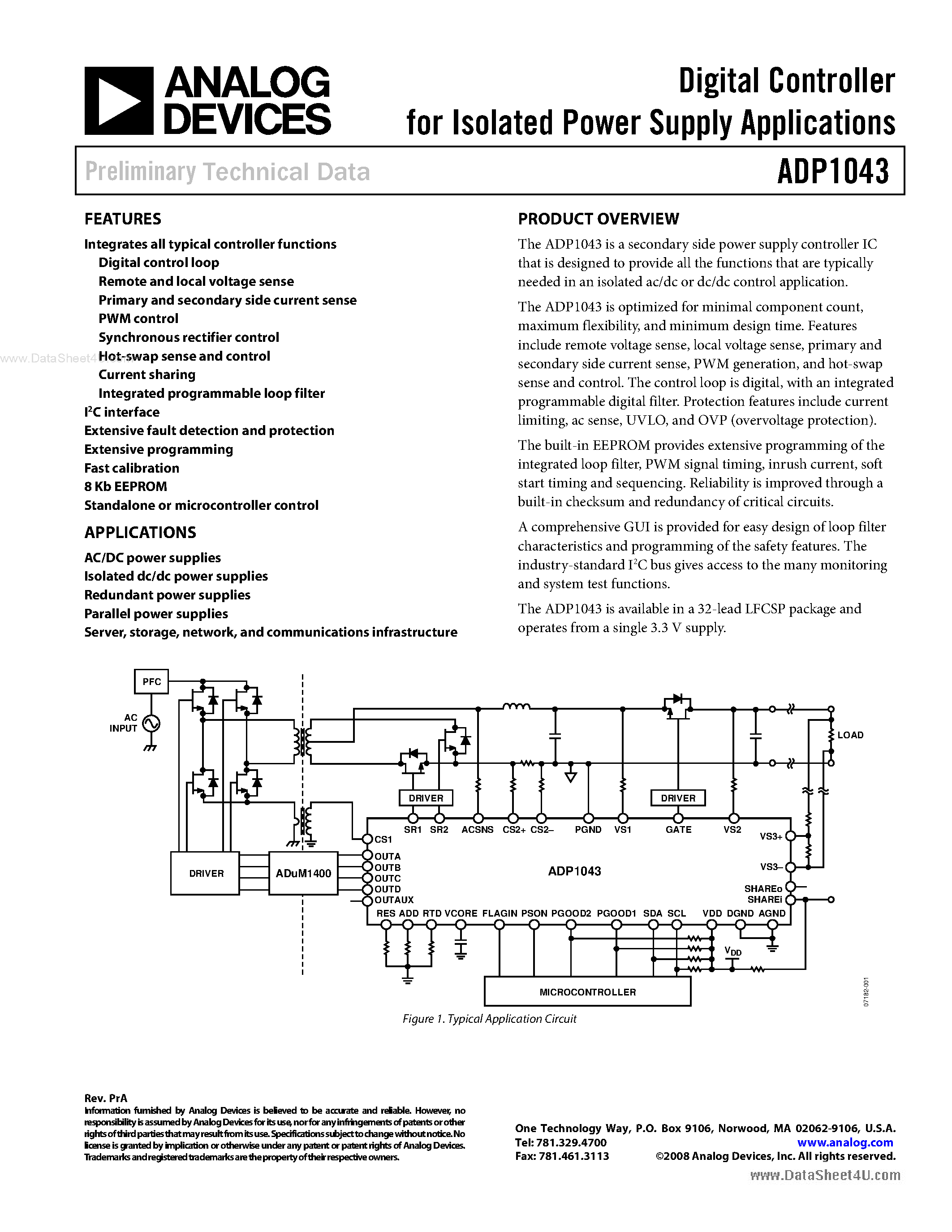 Даташит ADP1043 - Digital Controller страница 1