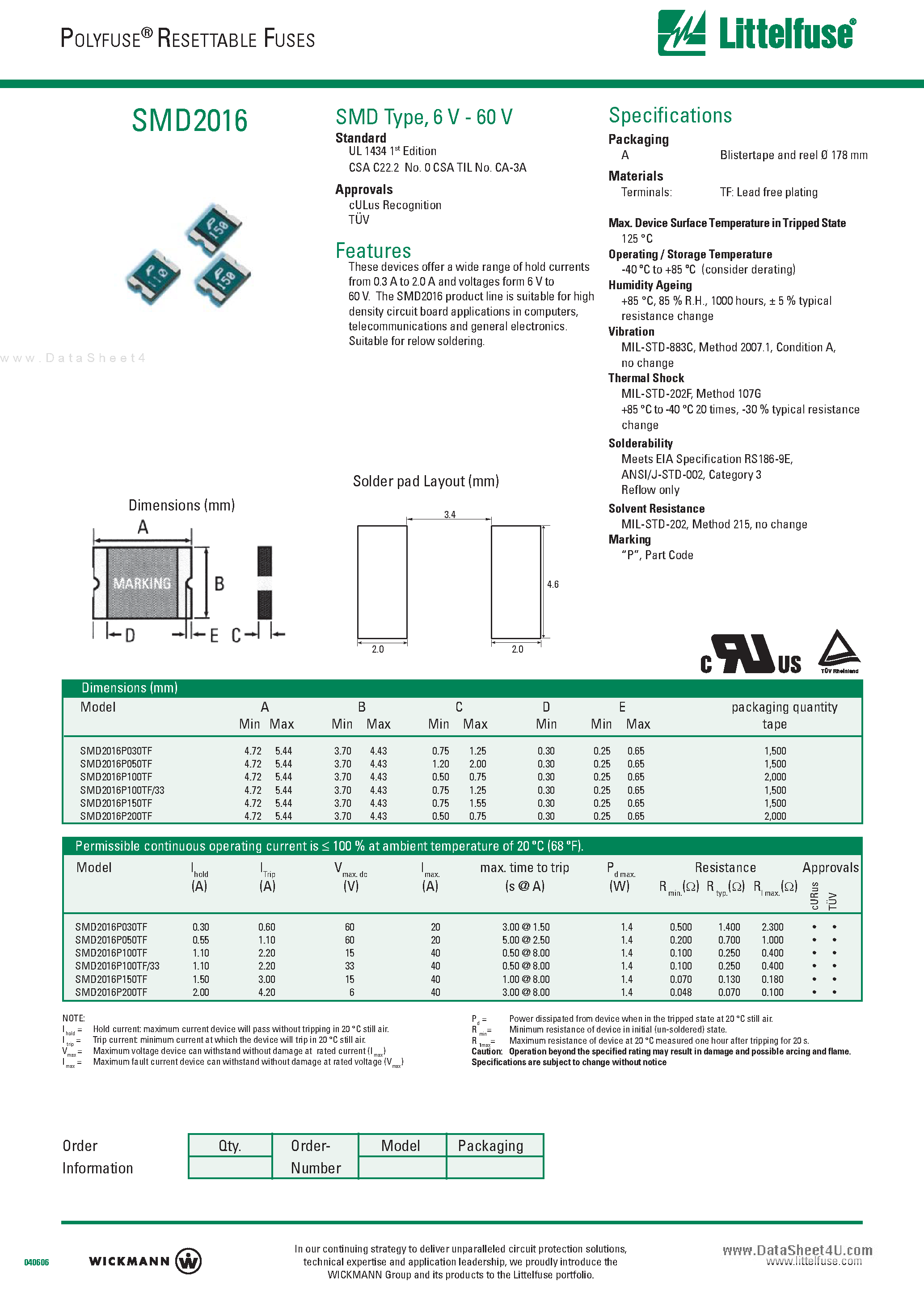 Datasheet SMD2016 - These devices offer a wide range of hold currents page 1