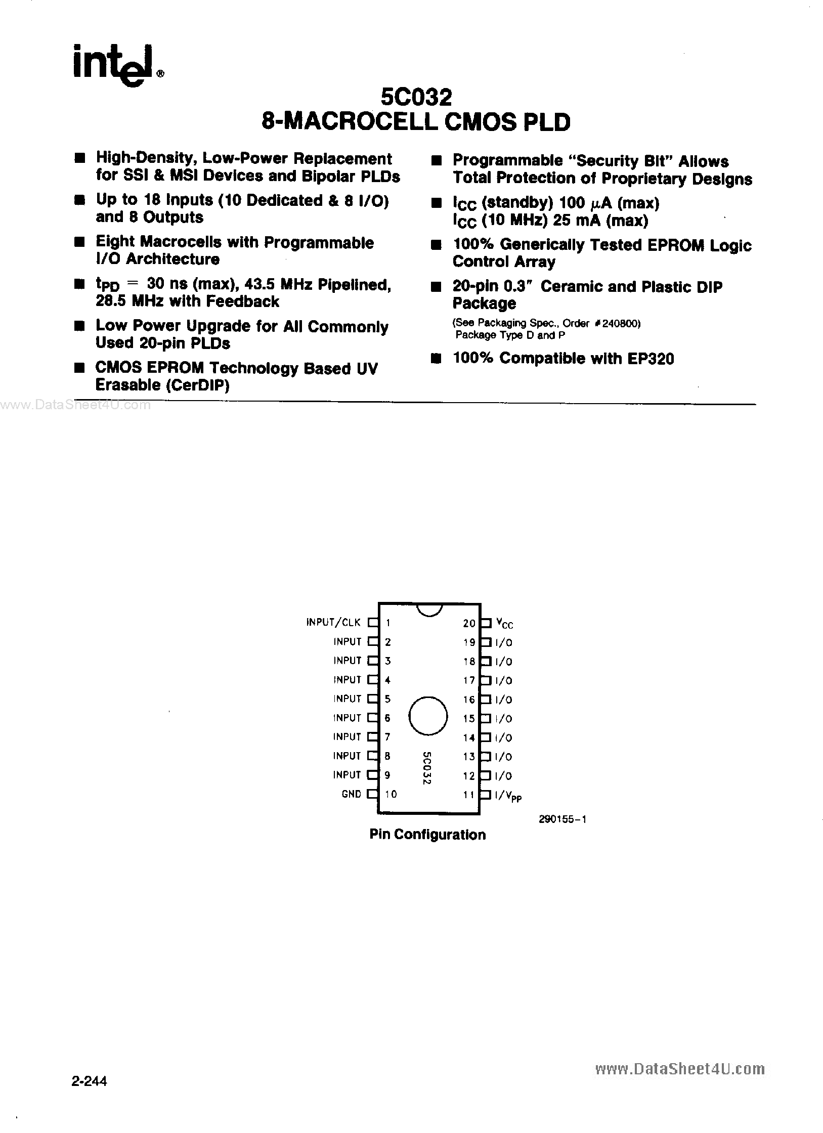 Даташит на микросхему 5C032 страница 1 Даташит 5C032 - 8-MACROCELL CMOS PLD страница 1