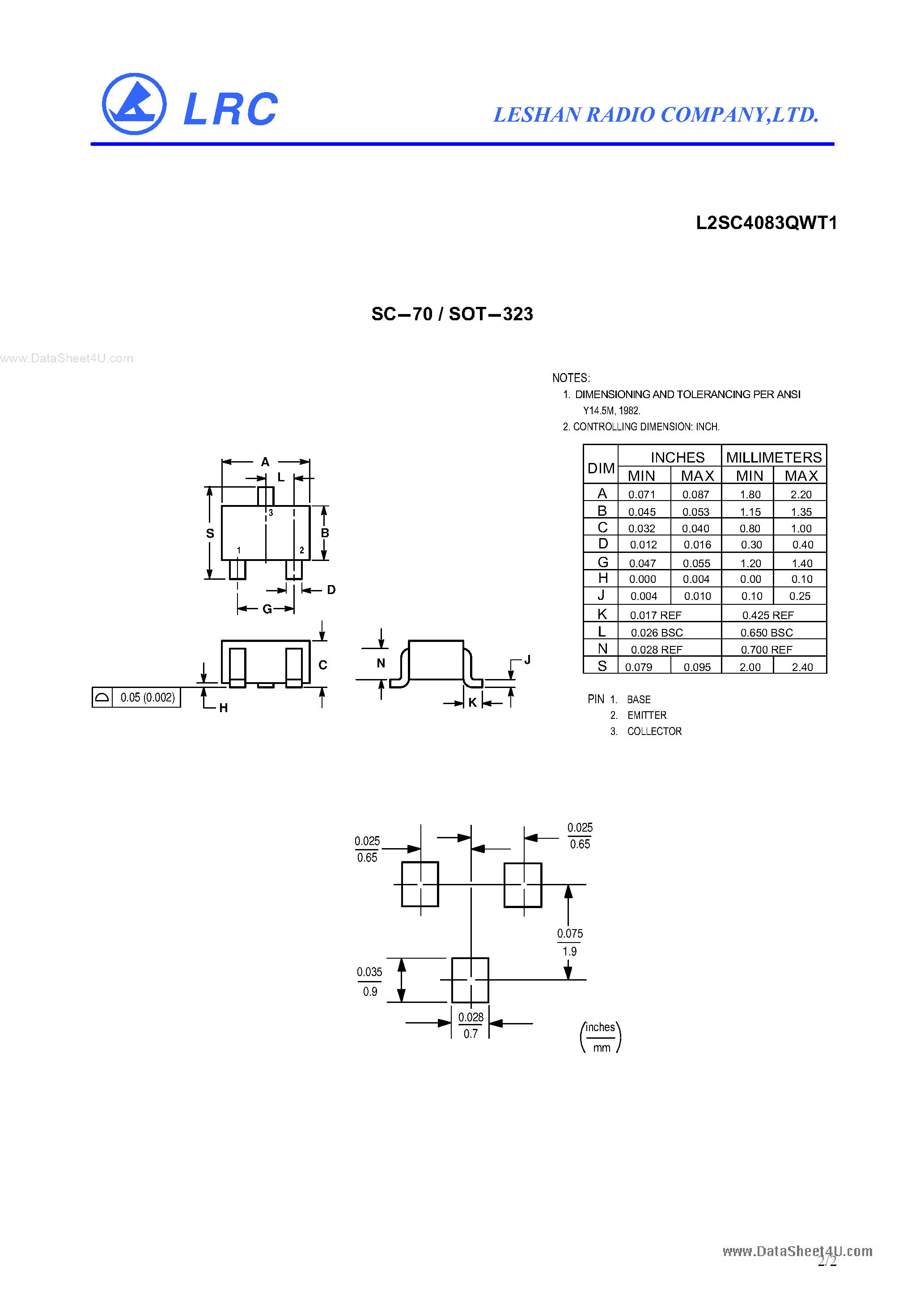 Даташит на микросхему L2SC4083QWT1 страница 2 Даташит L2SC4083QWT1 - High-Frequency Amplifier Transistor страница 2