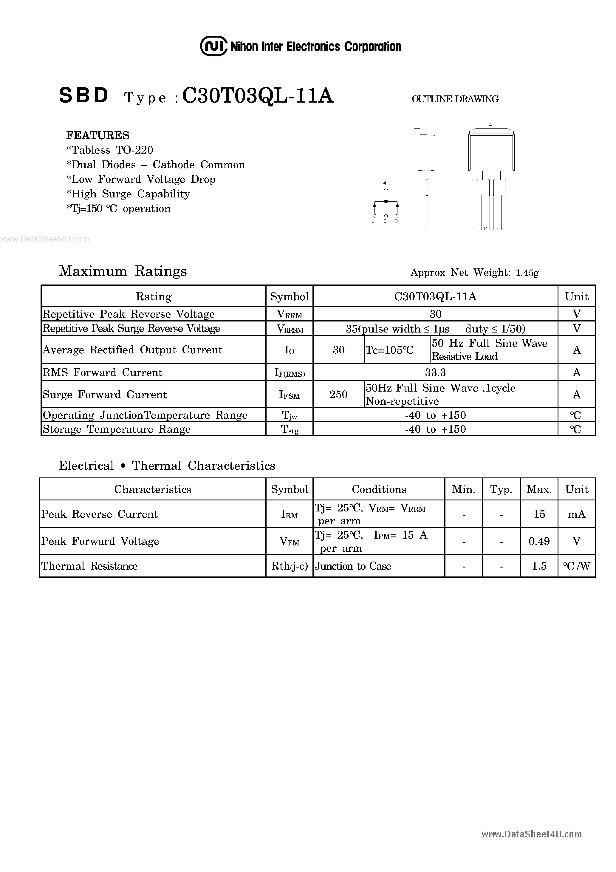 Datasheet C30T03QL-11A page 1 Datasheet C30T03QL-11A - Schottky Barrier Diode page 1