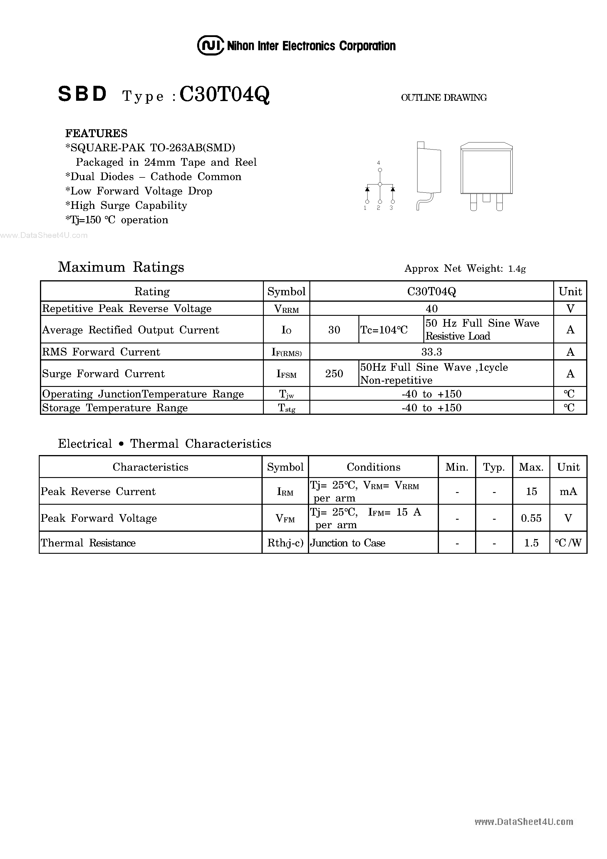 Datasheet C30T04Q - Schottky Barrier Diode page 1
