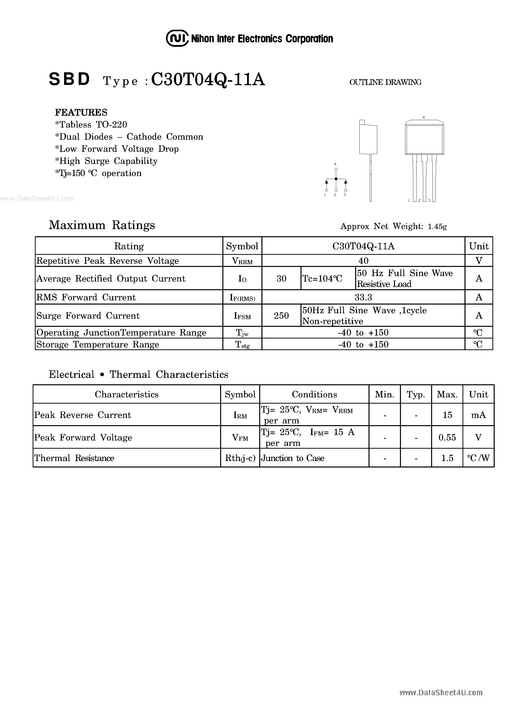 Datasheet C30T04Q-11A page 1 Datasheet C30T04Q-11A - Schottky Barrier Diode page 1