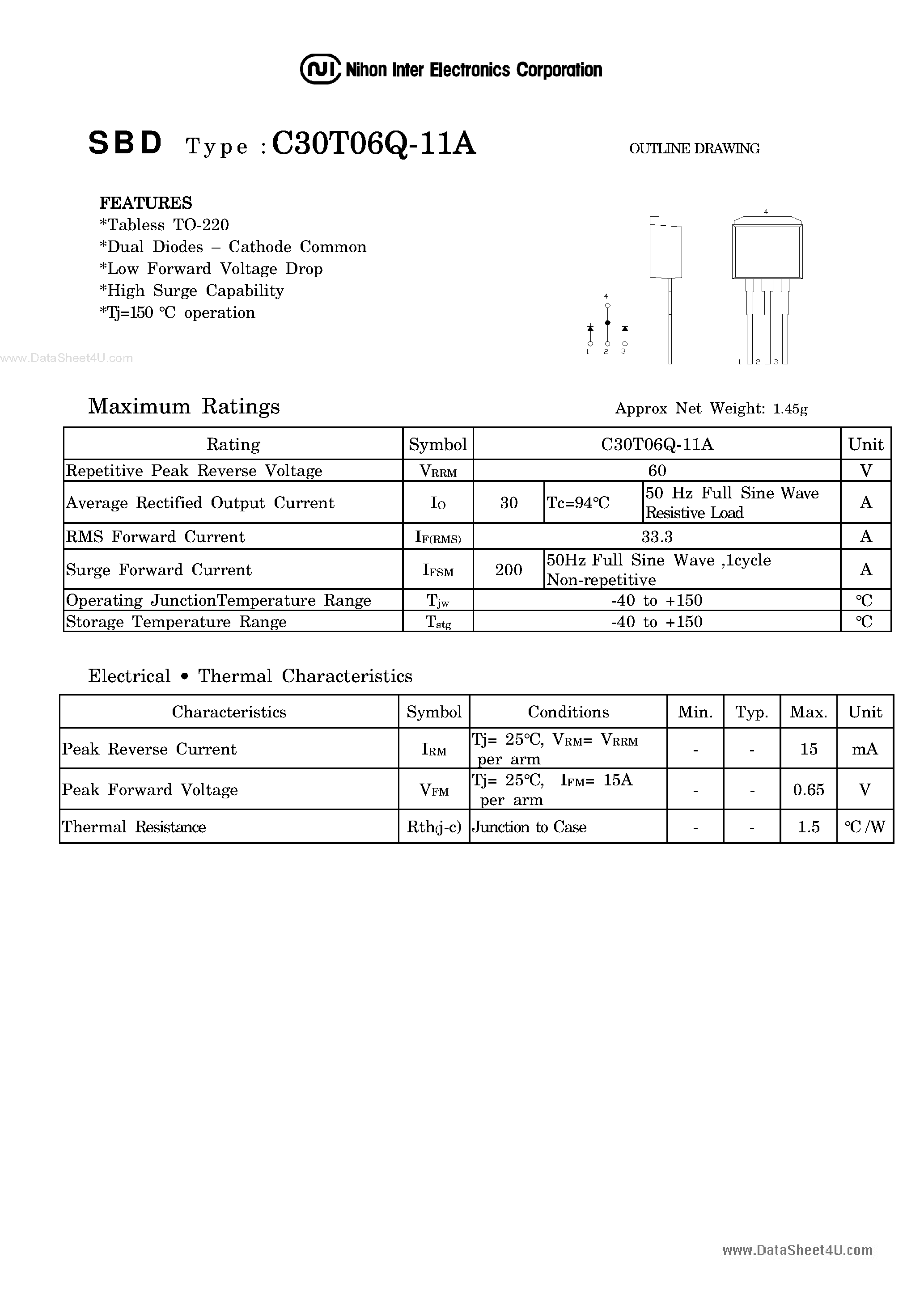 Datasheet C30T06Q-11A page 1 Datasheet C30T06Q-11A - Schottky Barrier Diode page 1