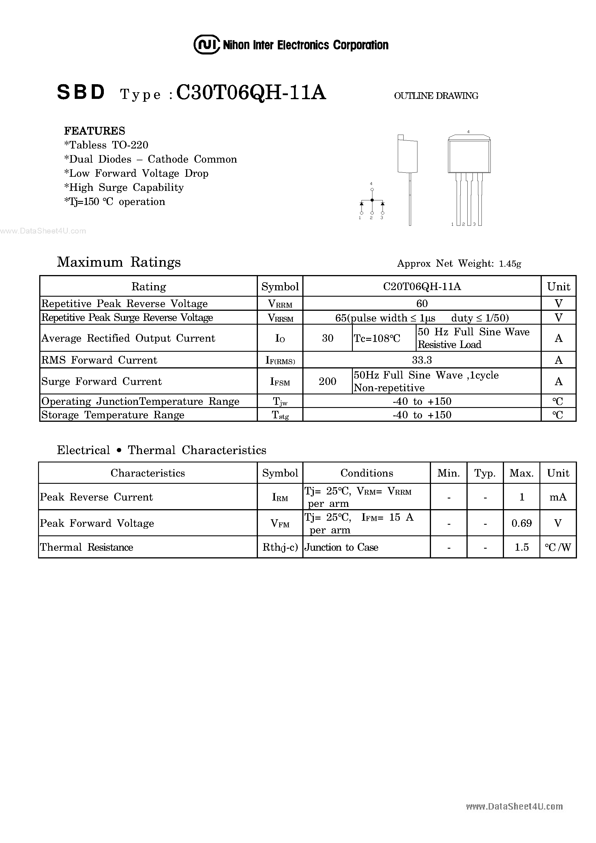 Datasheet C30T06QH-11A page 1 Datasheet C30T06QH-11A - Schottky Barrier Diode page 1