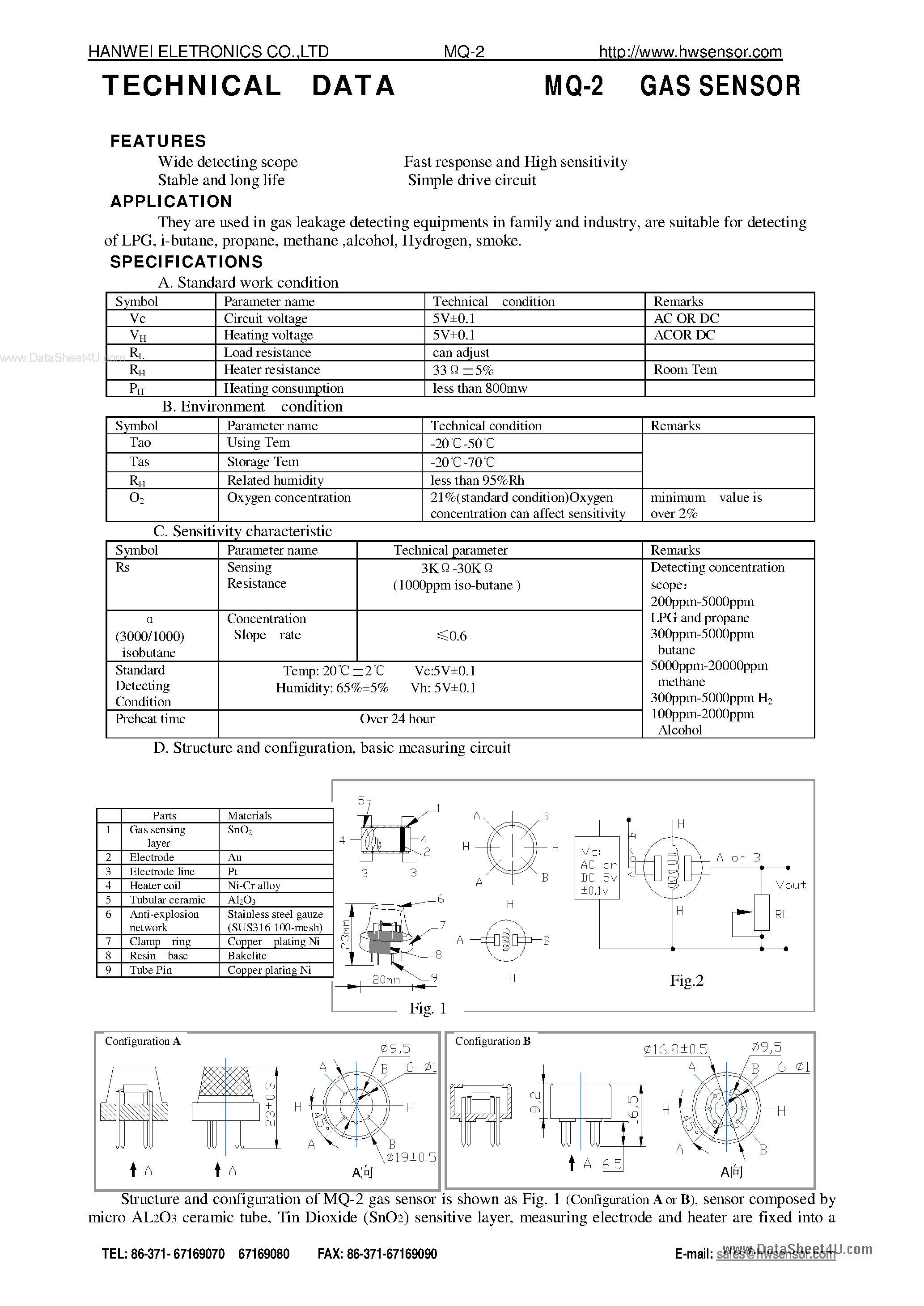 Datasheet MQ-2 - Gas Sensor page 1