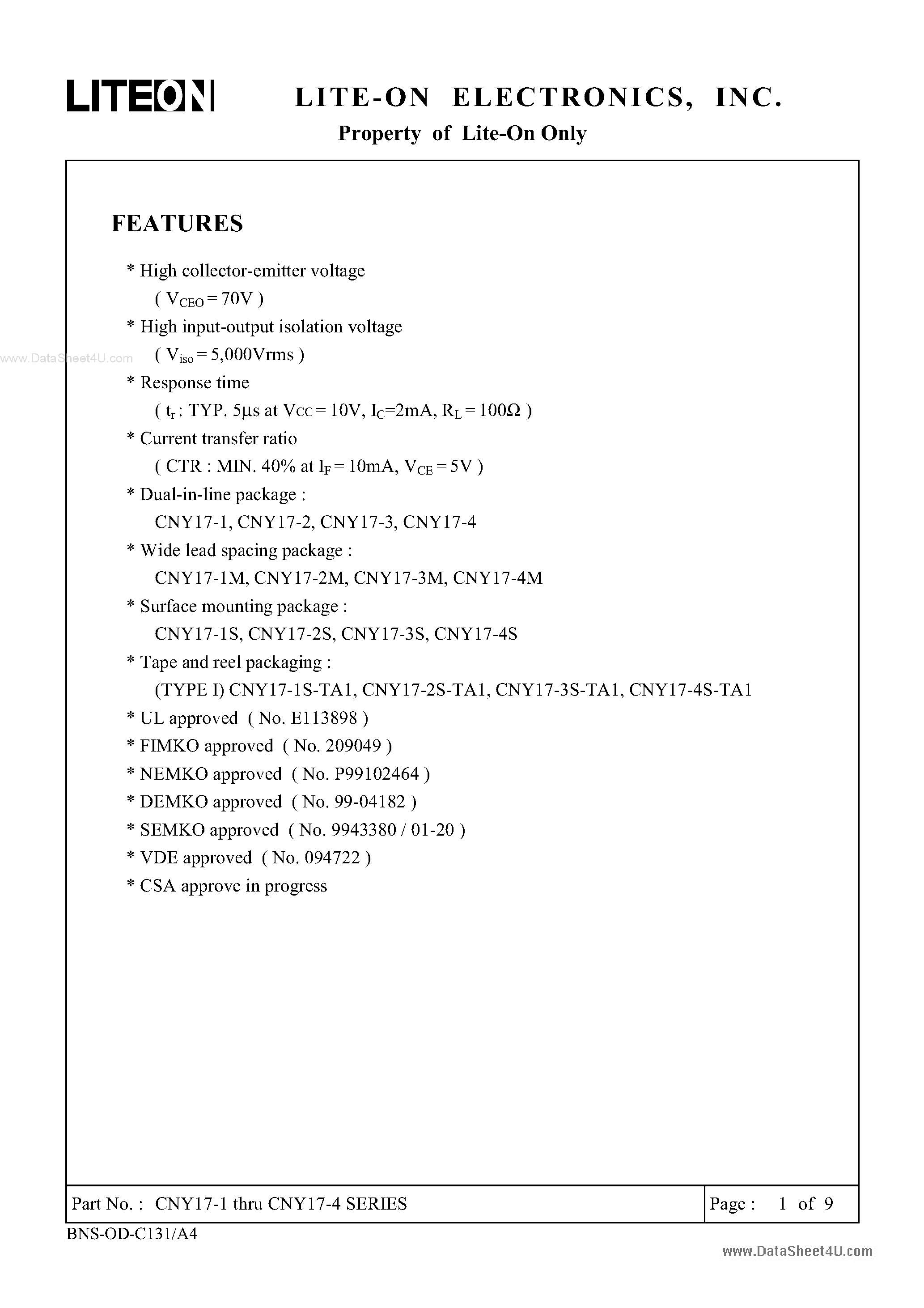 Datasheet CNY17-2 - CNY17-2 page 1