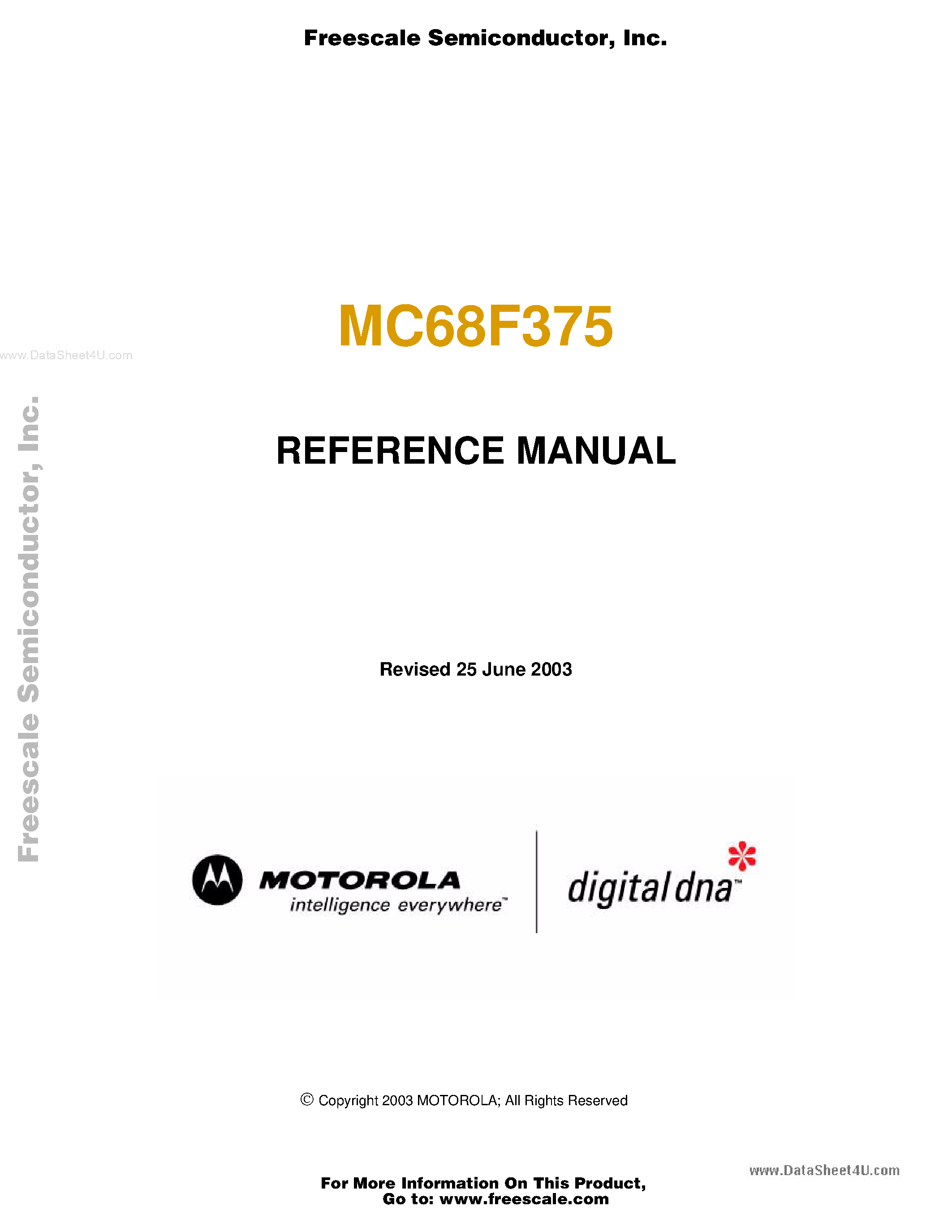 Даташит на микросхему MC68F375 страница 1 Даташит MC68F375 - Reference Manual страница 1