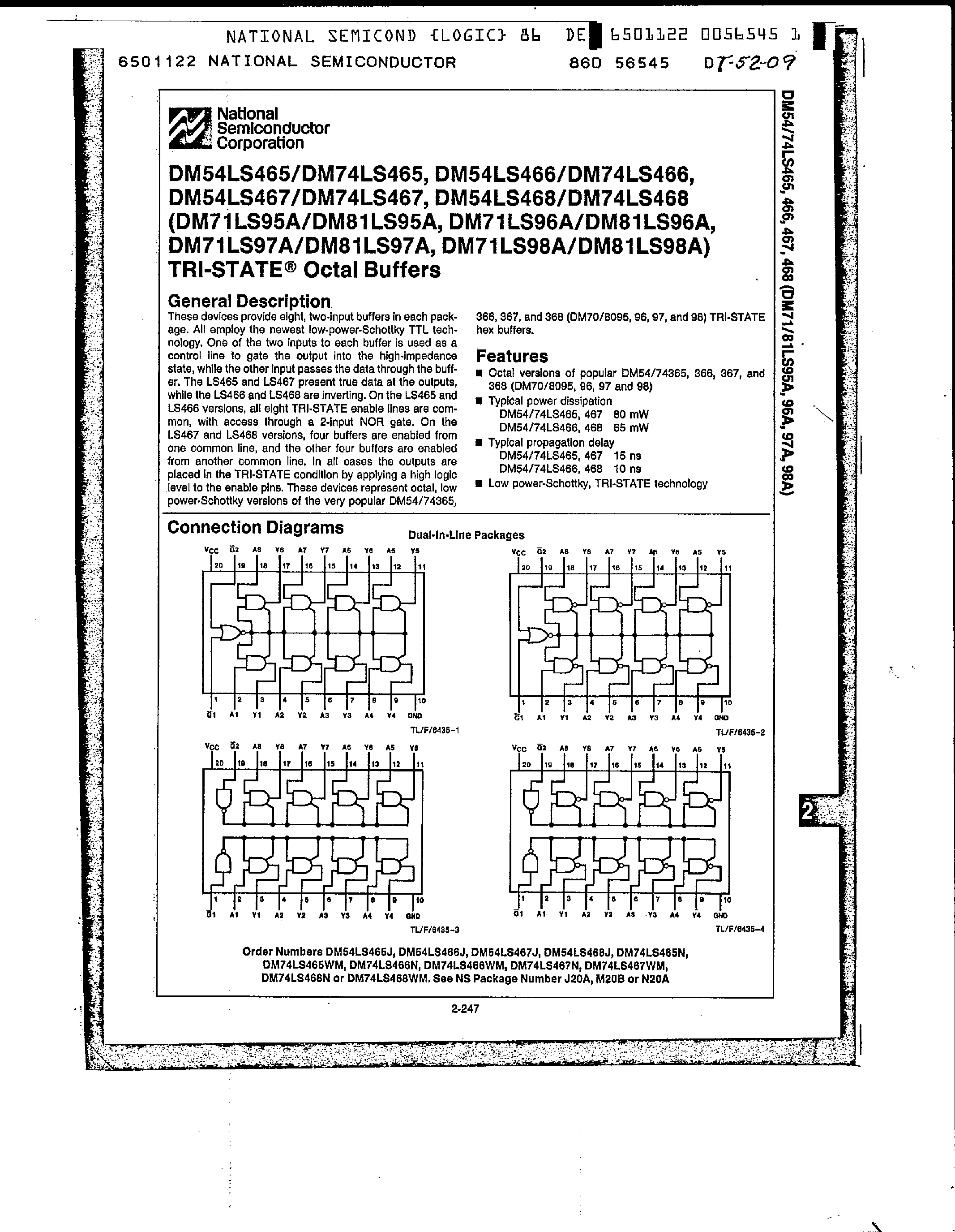 Datasheet DM71LS95A page 1 Datasheet DM71LS95A - Tri-State Octal Buffers page 1