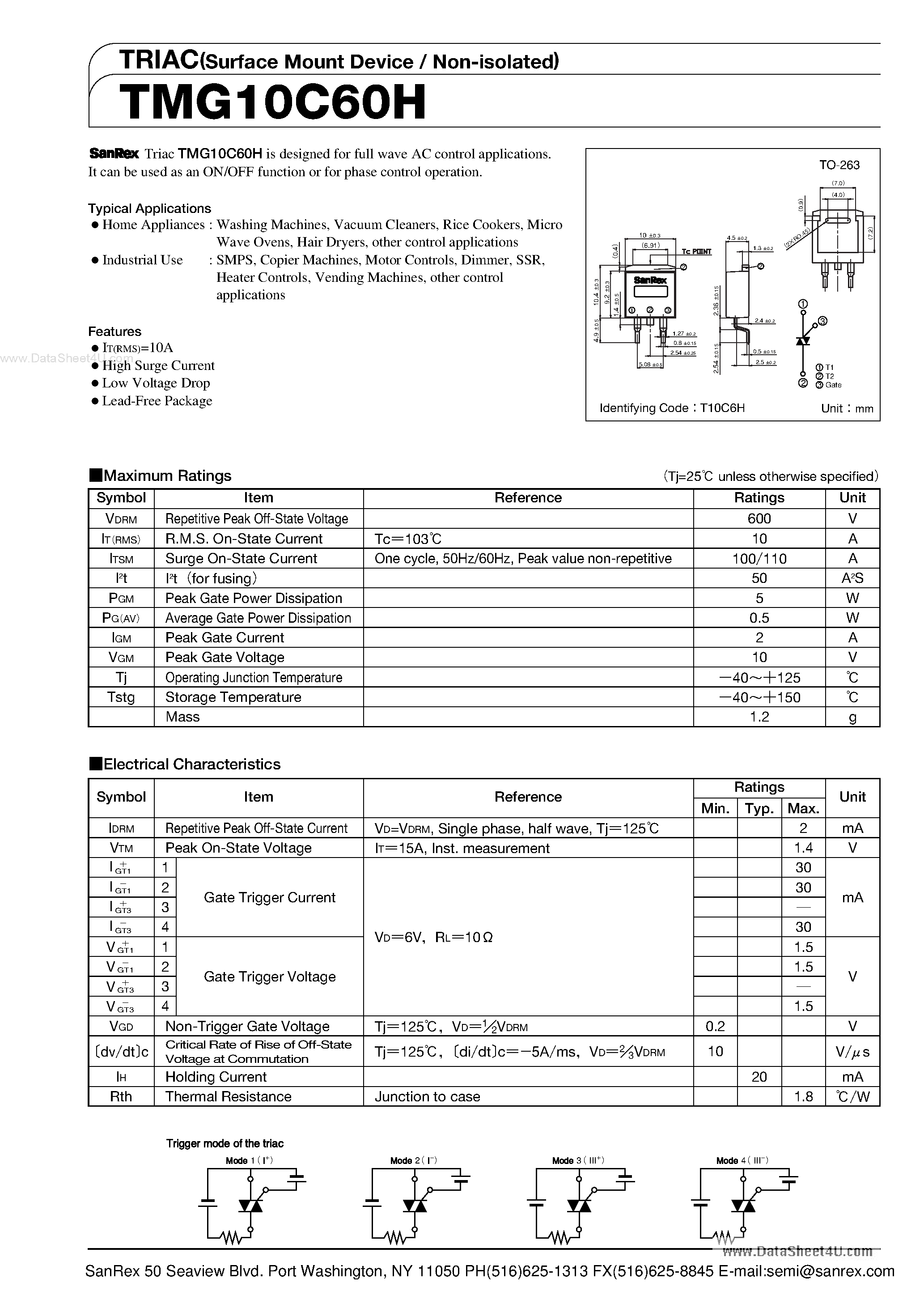 Datasheet TMG10C60H - TRIAC page 1