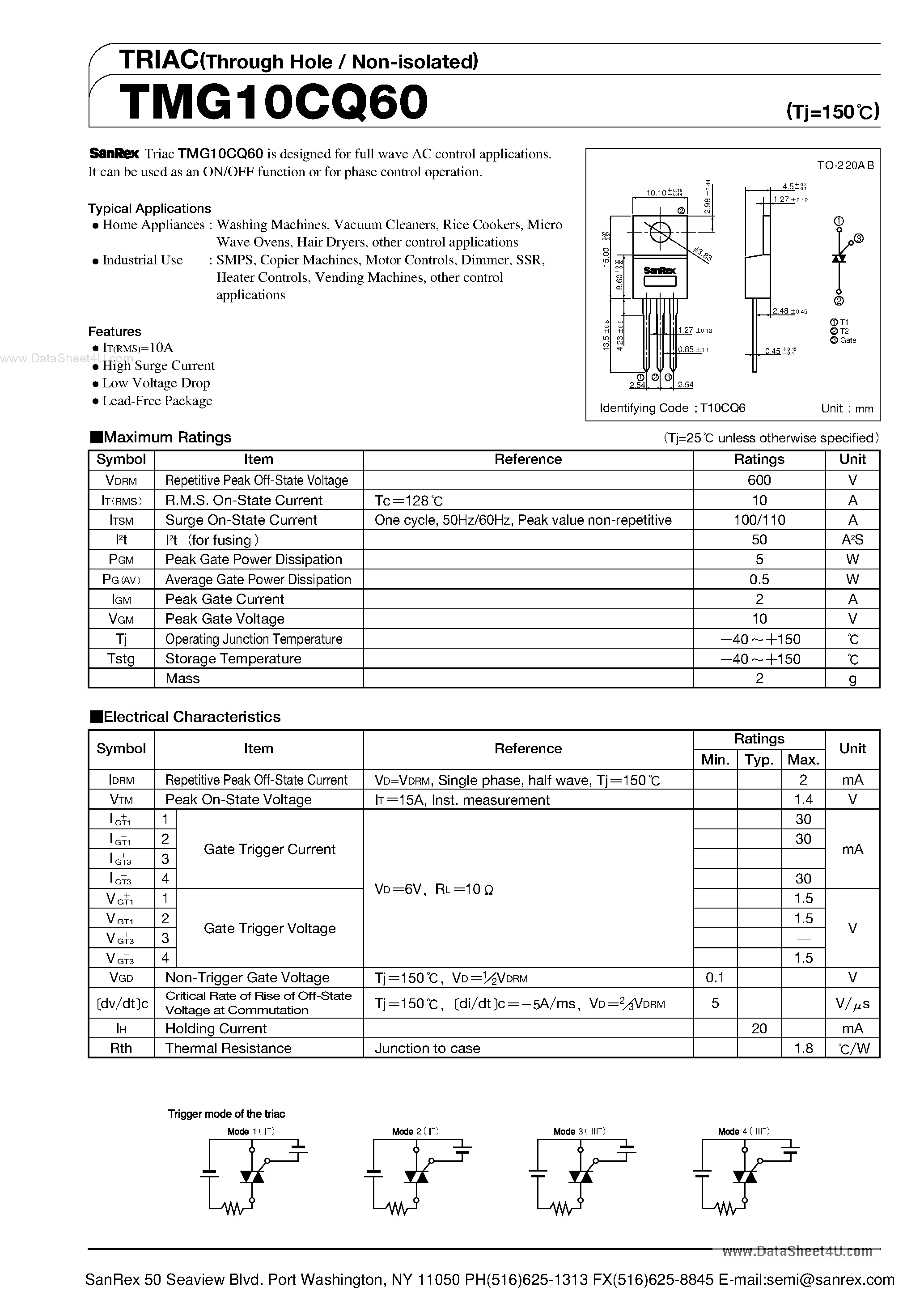 Datasheet TMG10CQ60 - TRIAC page 1