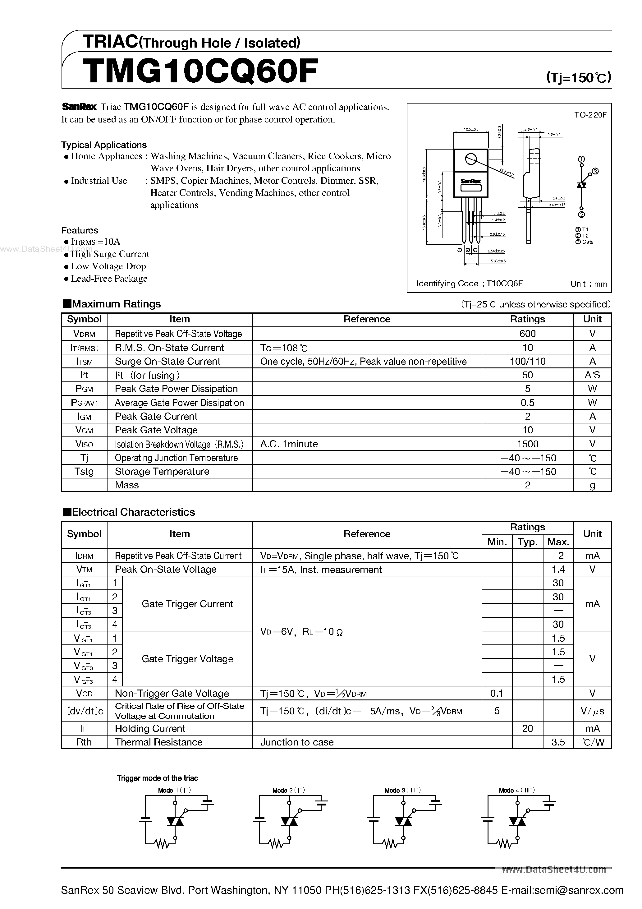 Datasheet TMG10CQ60F page 1 Datasheet TMG10CQ60F - TRIAC page 1