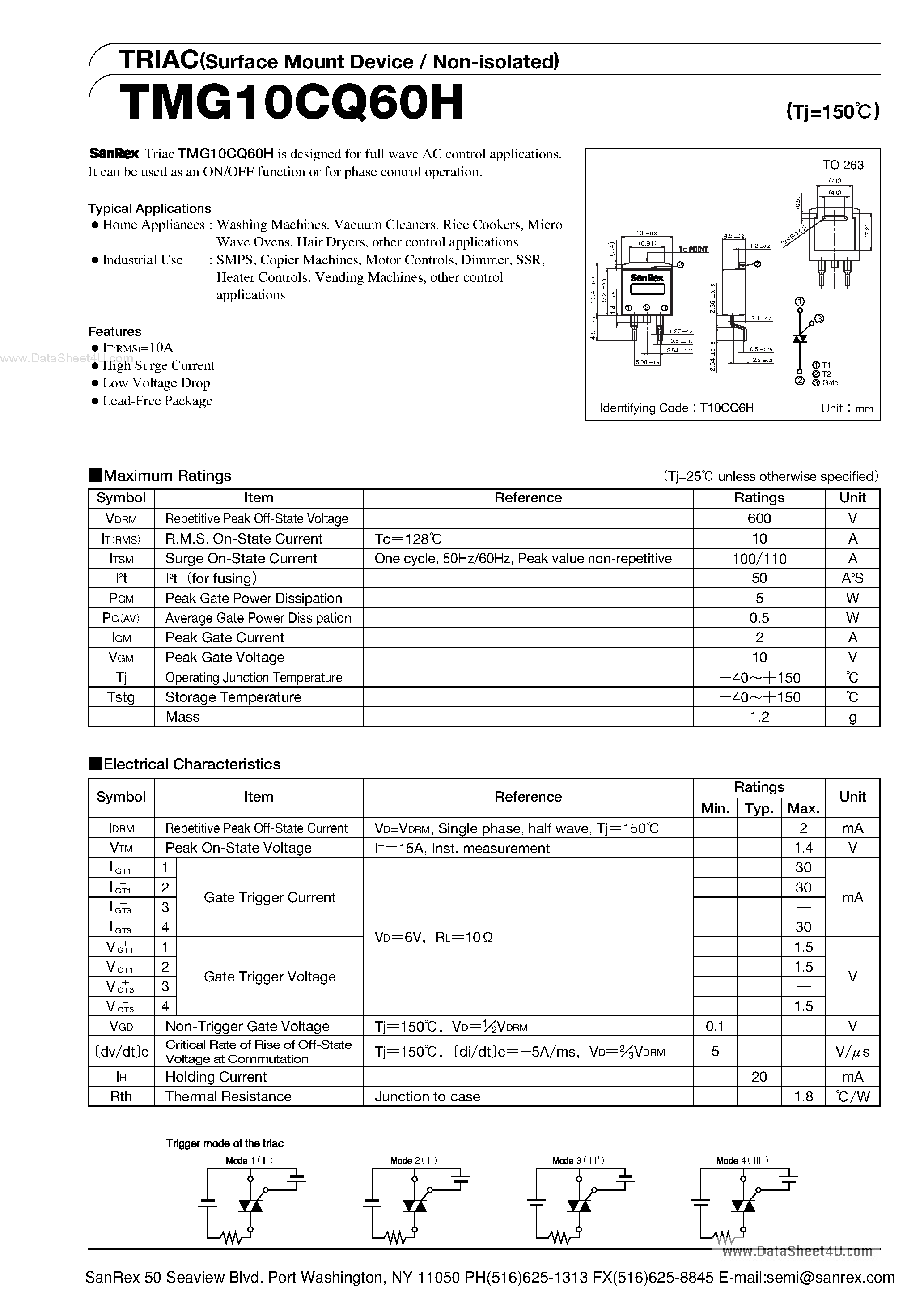 Datasheet TMG10CQ60H - TRIAC page 1