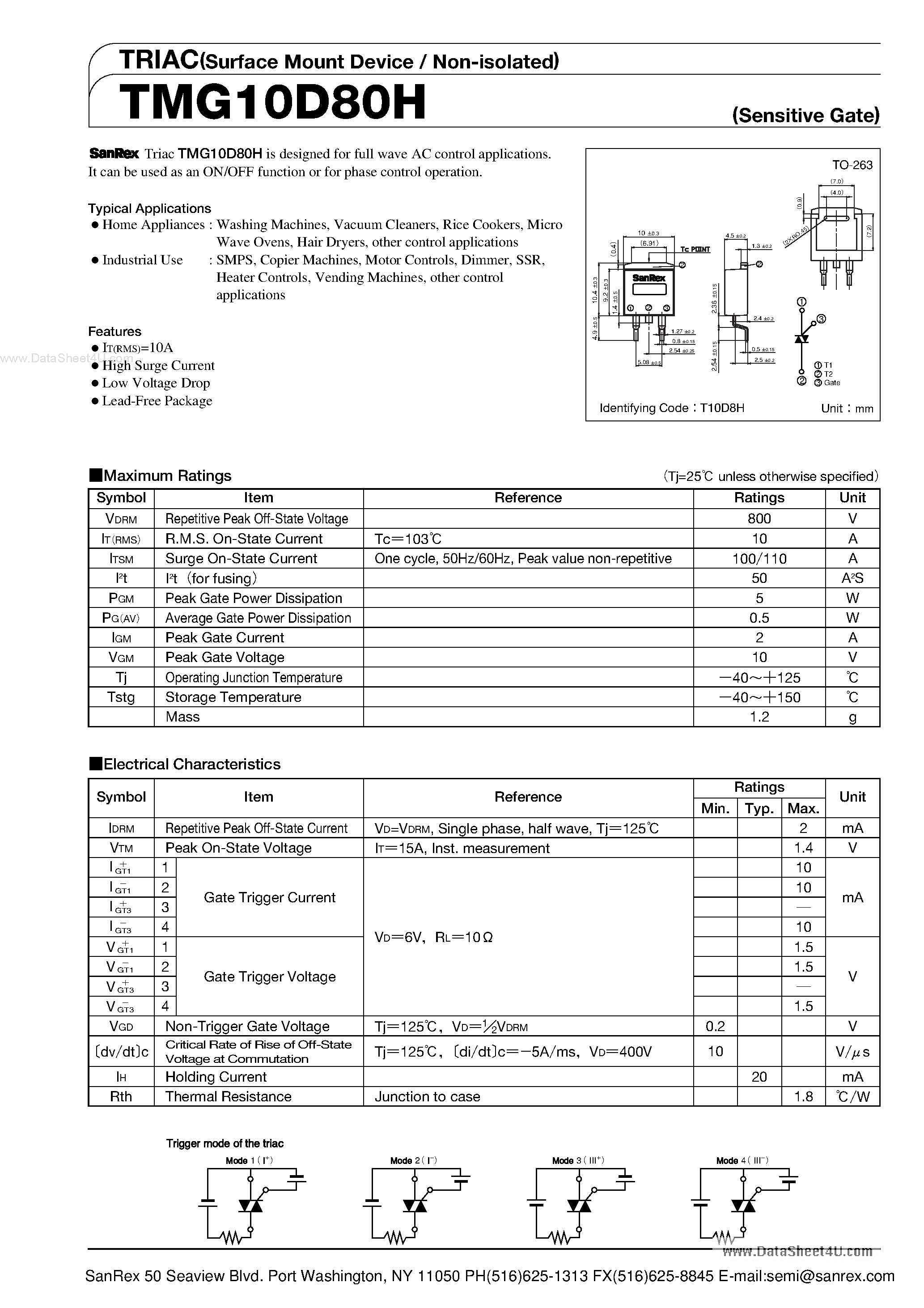 Datasheet TMG10D80H page 1 Datasheet TMG10D80H - TRIAC page 1