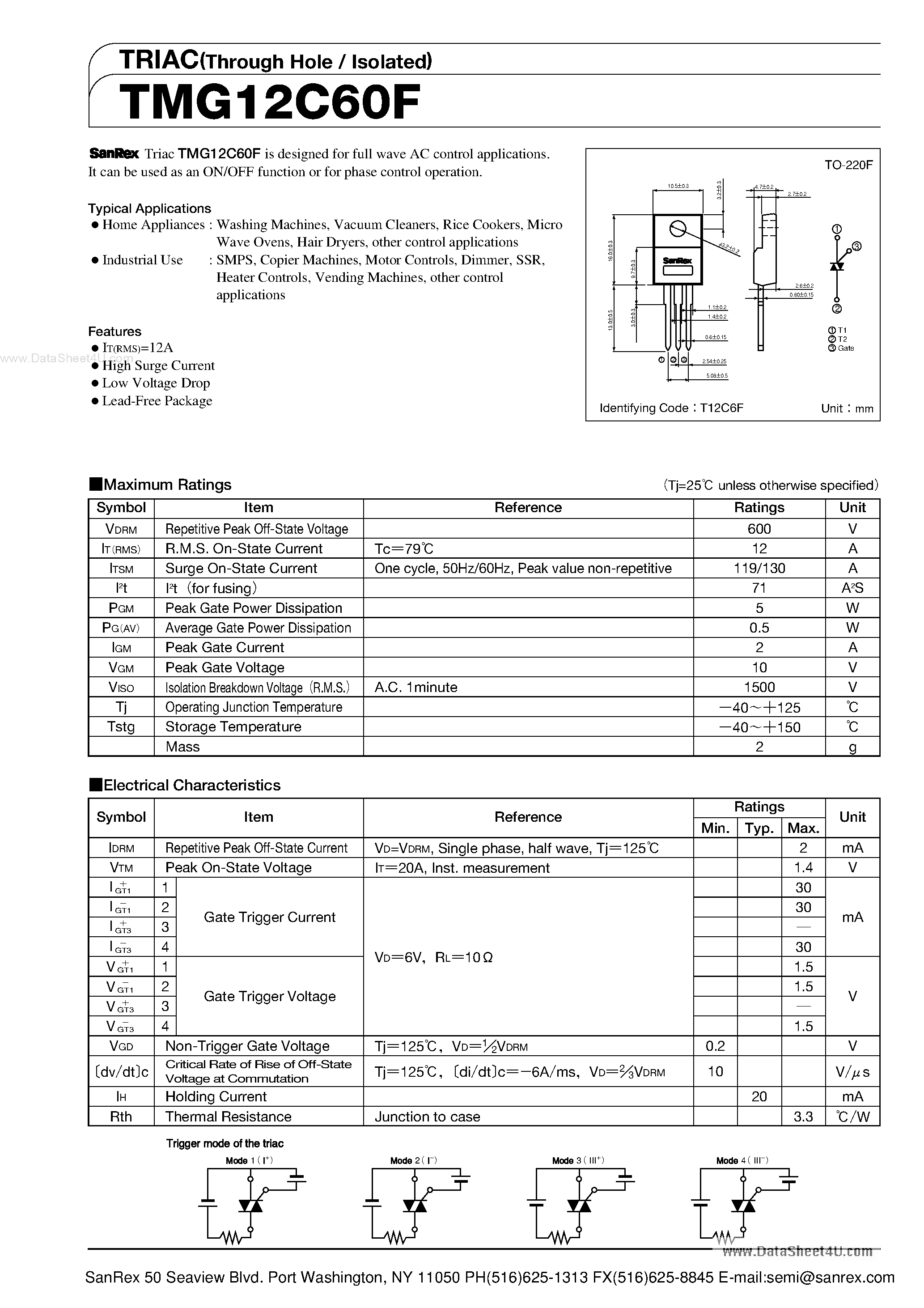 Datasheet TMG12C60F - TRIAC page 1
