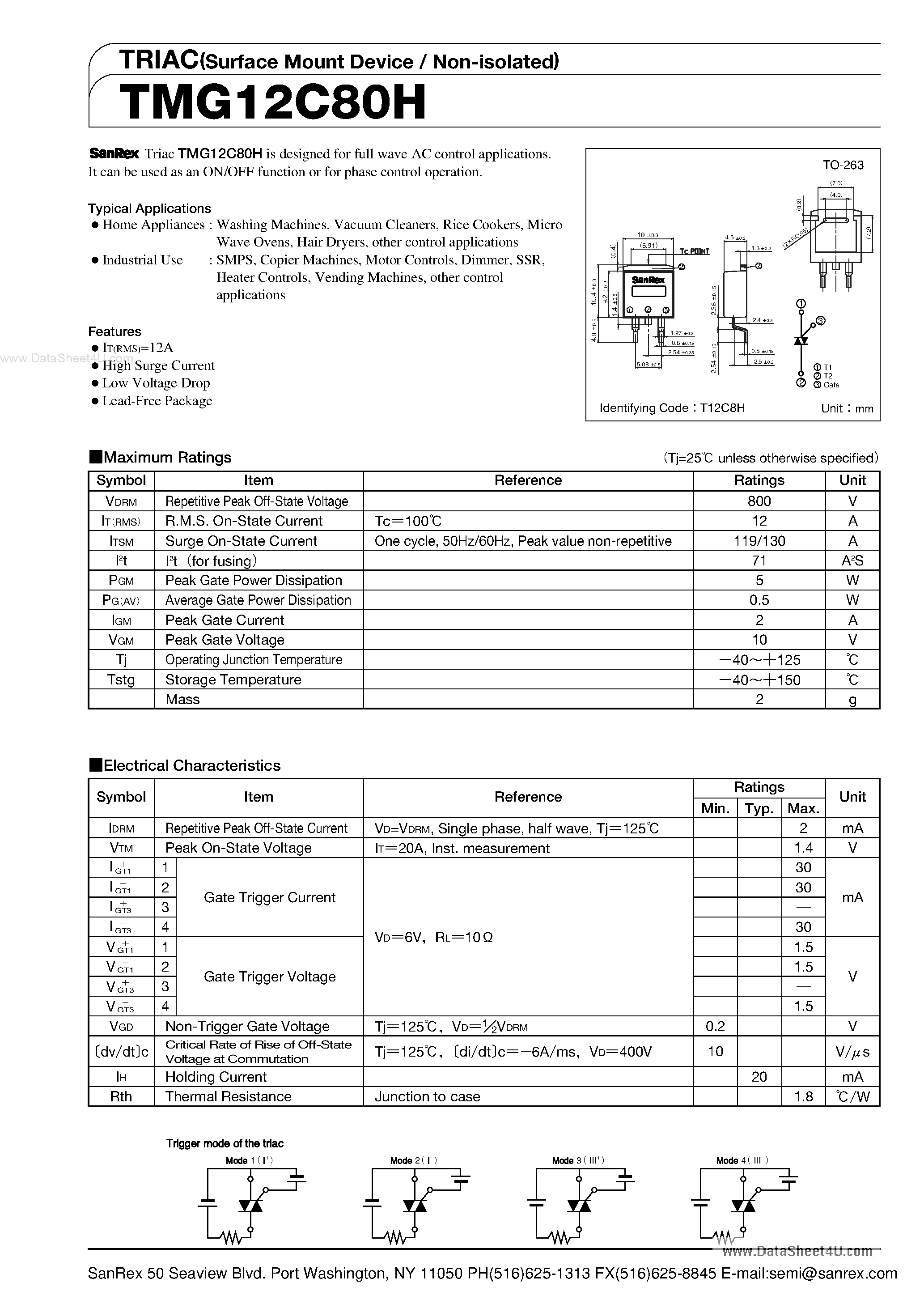 Datasheet TMG12C80H - TRIAC page 1