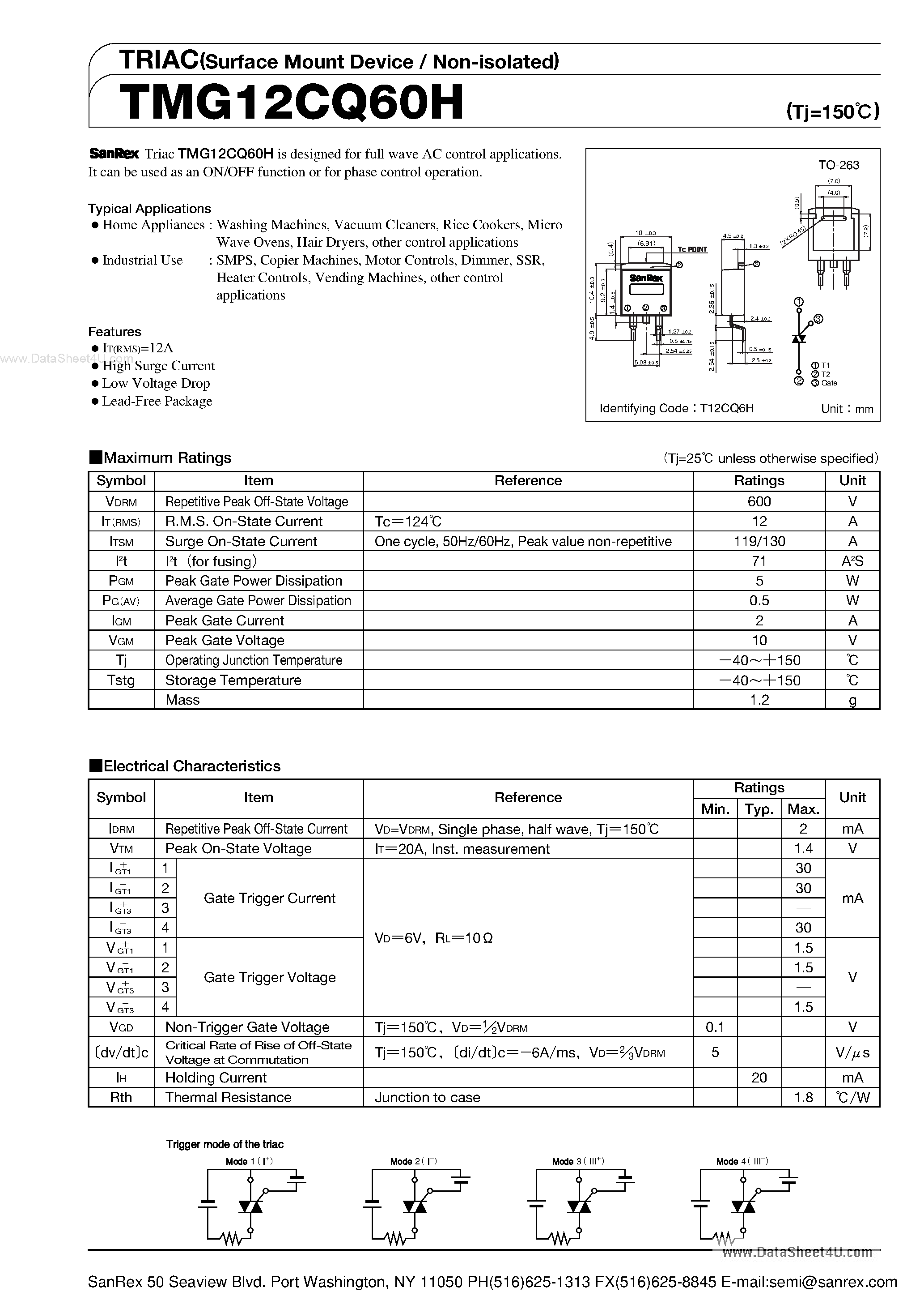 Datasheet TMG12CQ60H page 1 Datasheet TMG12CQ60H - TRIAC page 1