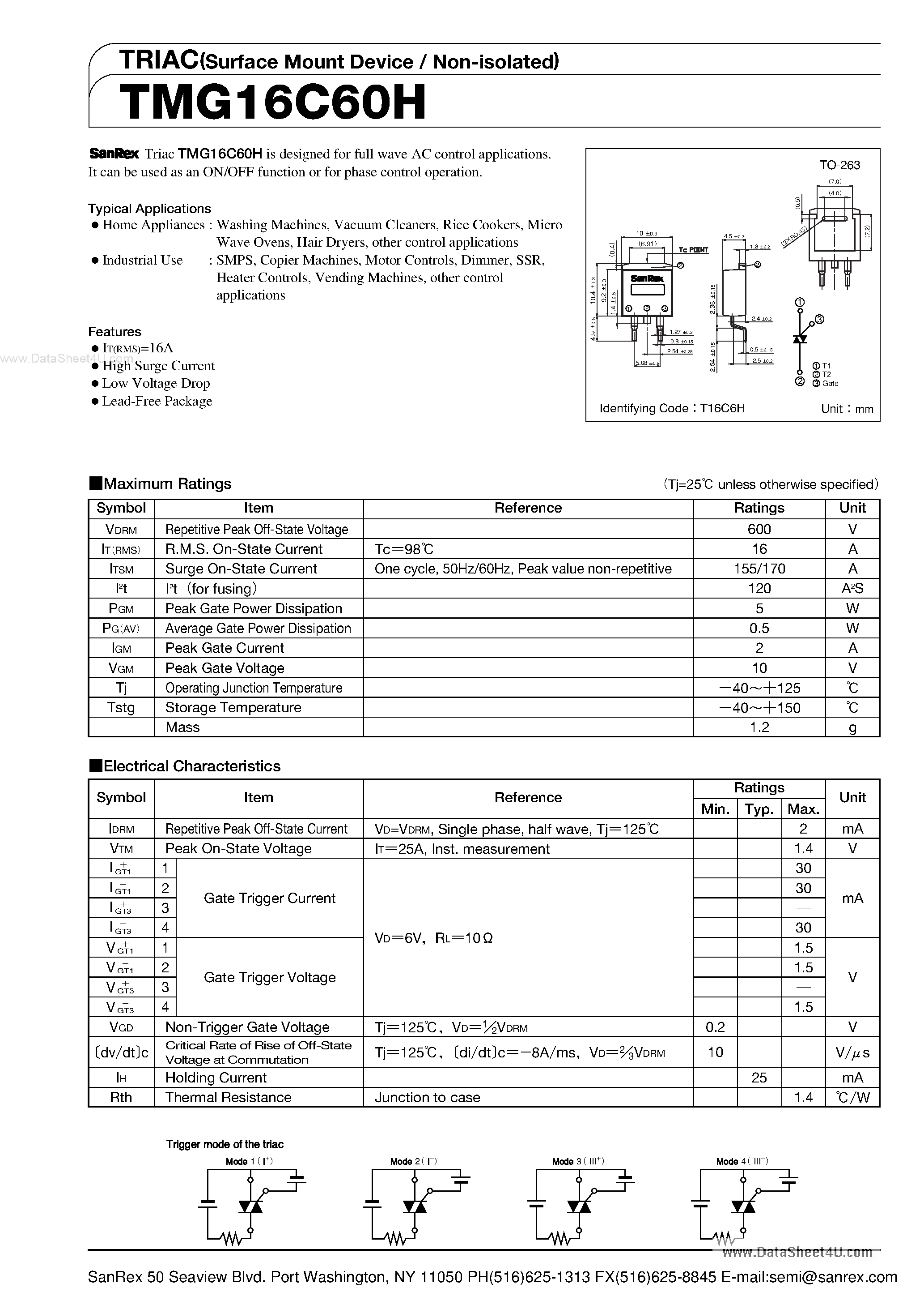 Datasheet TMG16C60H page 1 Datasheet TMG16C60H - TRIAC page 1