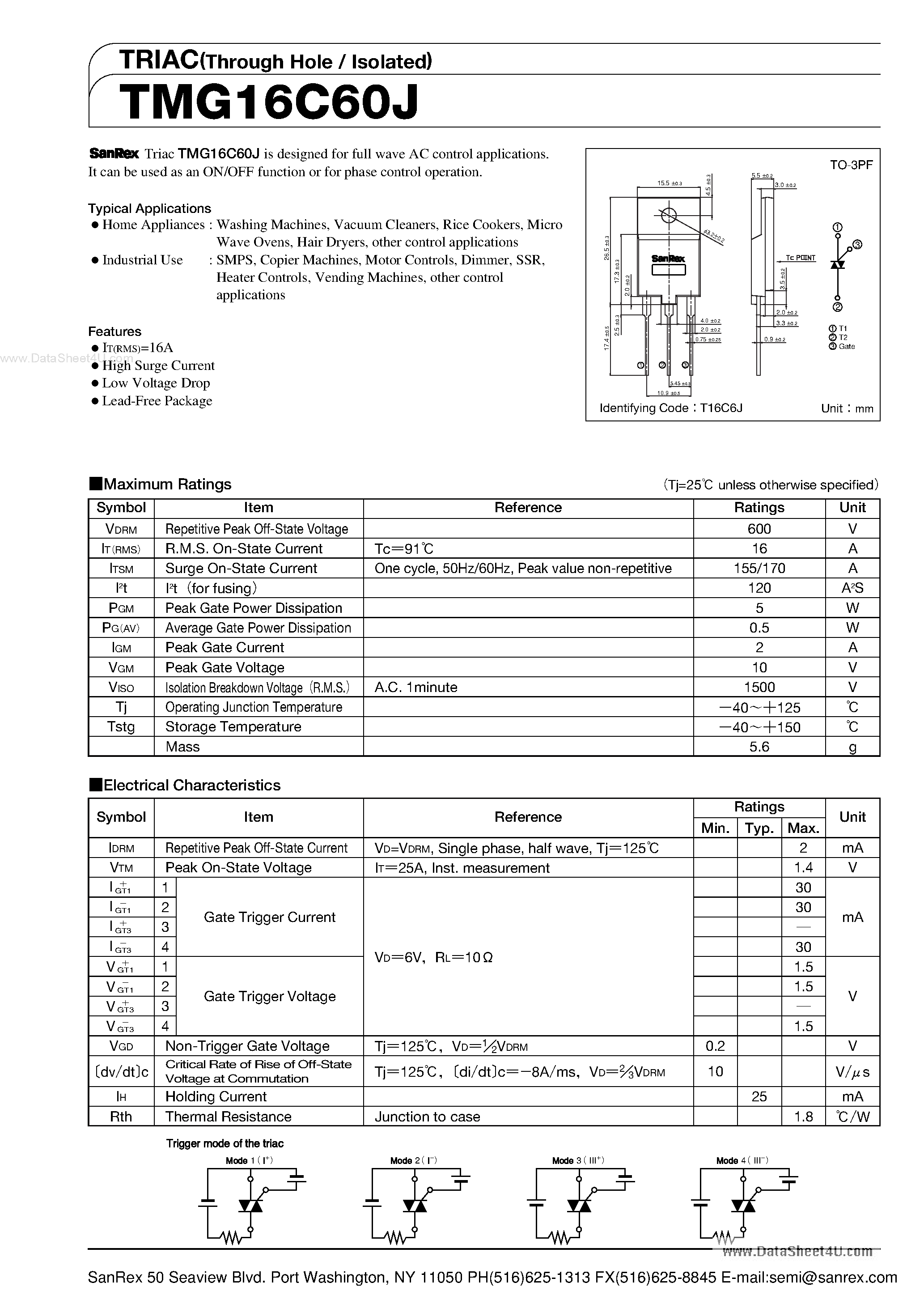 Datasheet TMG16C60J - TRIAC page 1