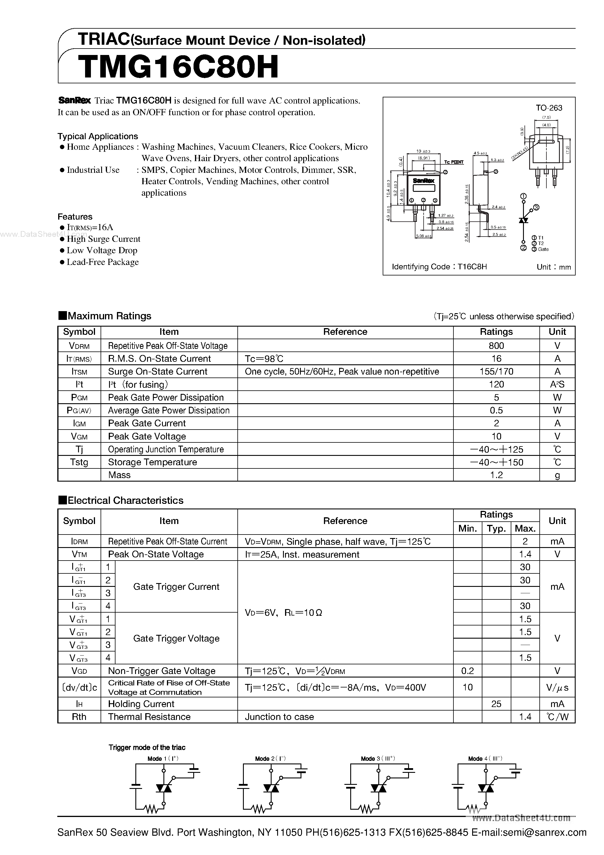 Datasheet TMG16C80H - TRIAC page 1