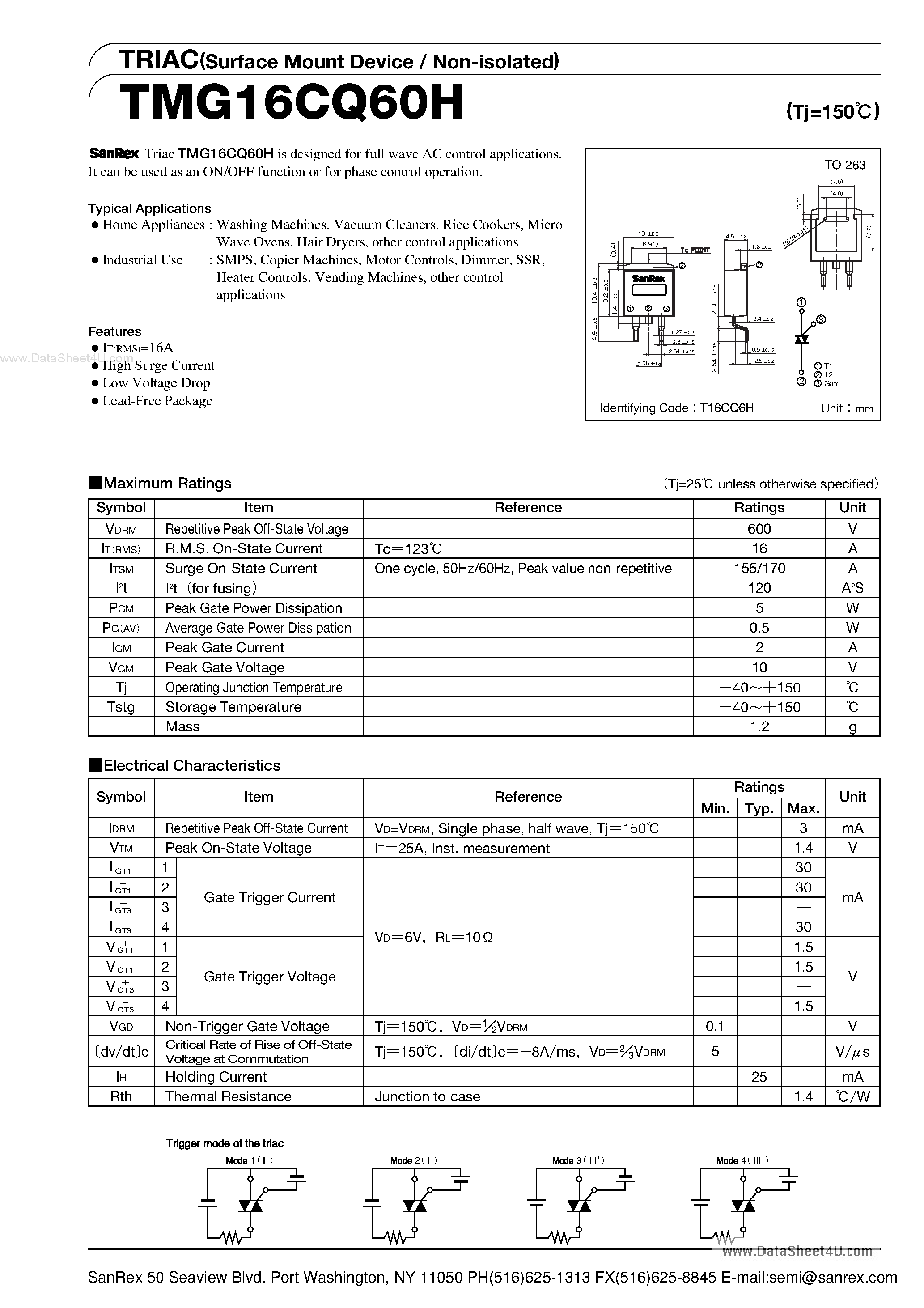 Datasheet TMG16CQ60H page 1 Datasheet TMG16CQ60H - TRIAC page 1