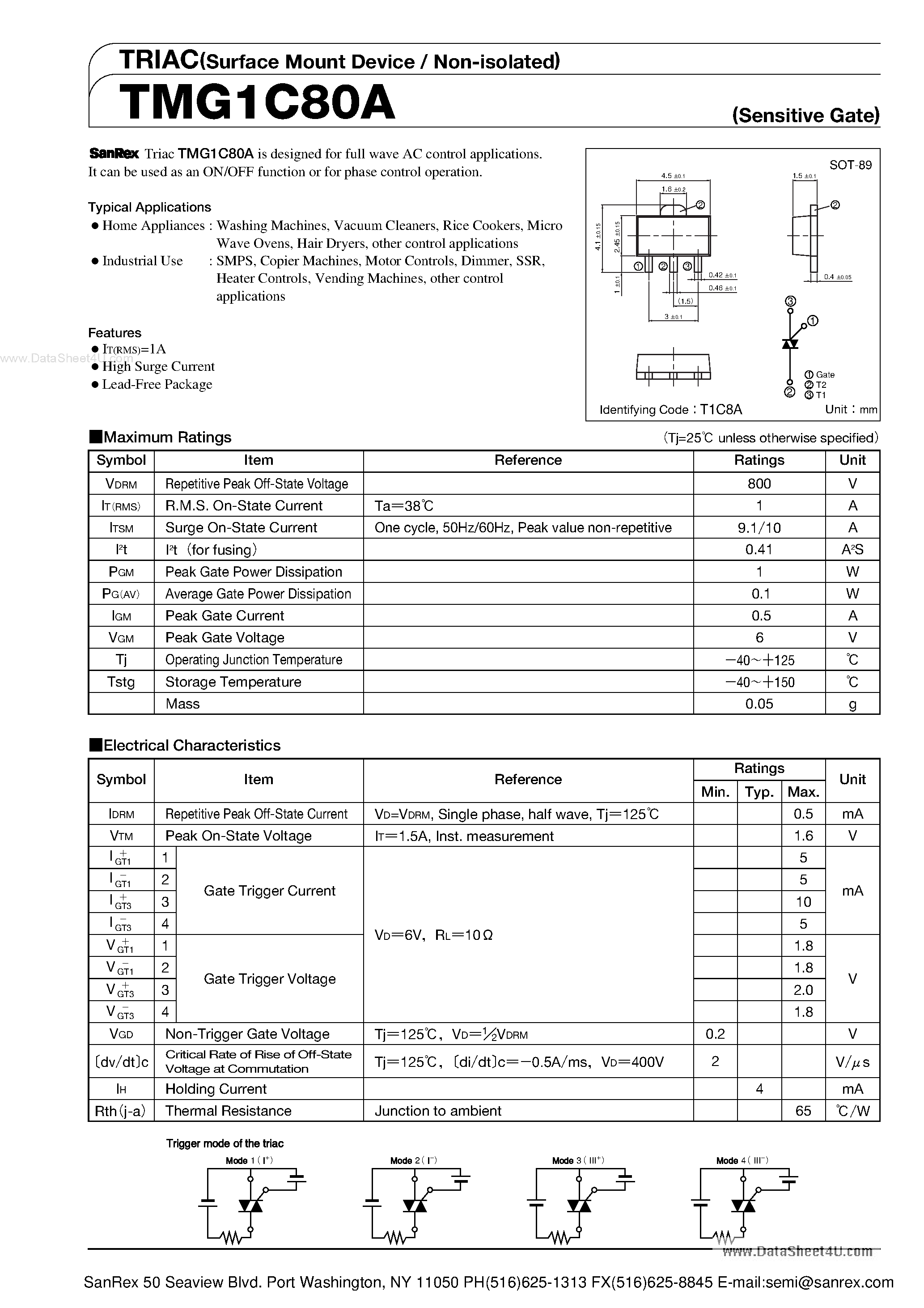 Datasheet TMG1C80A - TRIAC page 1