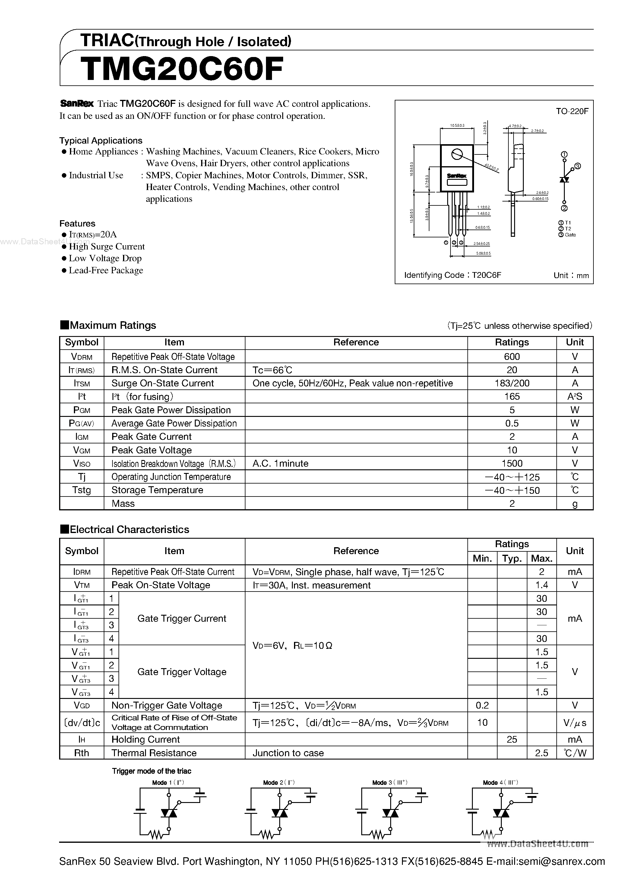 Datasheet TMG20C60F - TRIAC page 1
