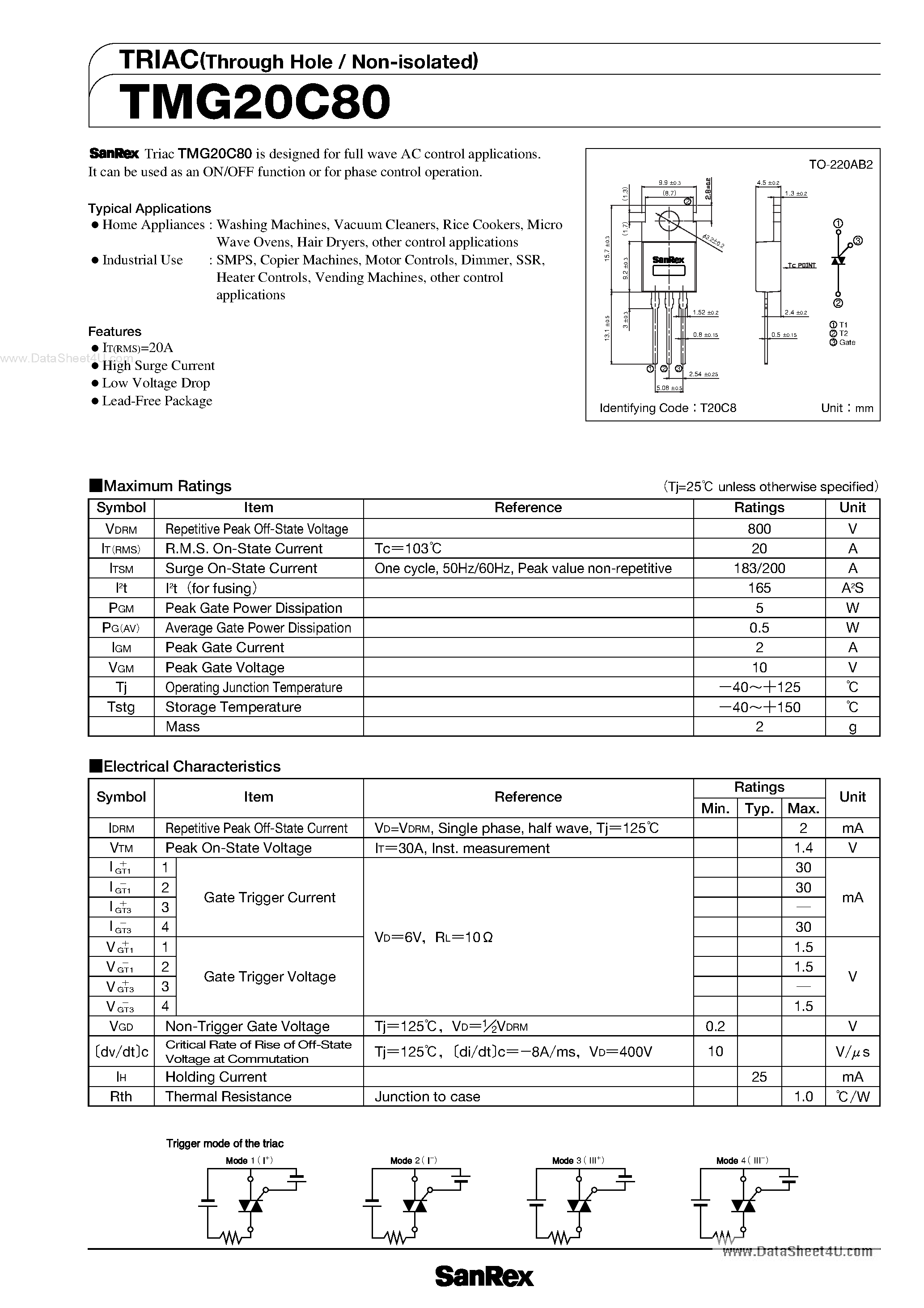 Datasheet TMG20C80 - TRIAC page 1
