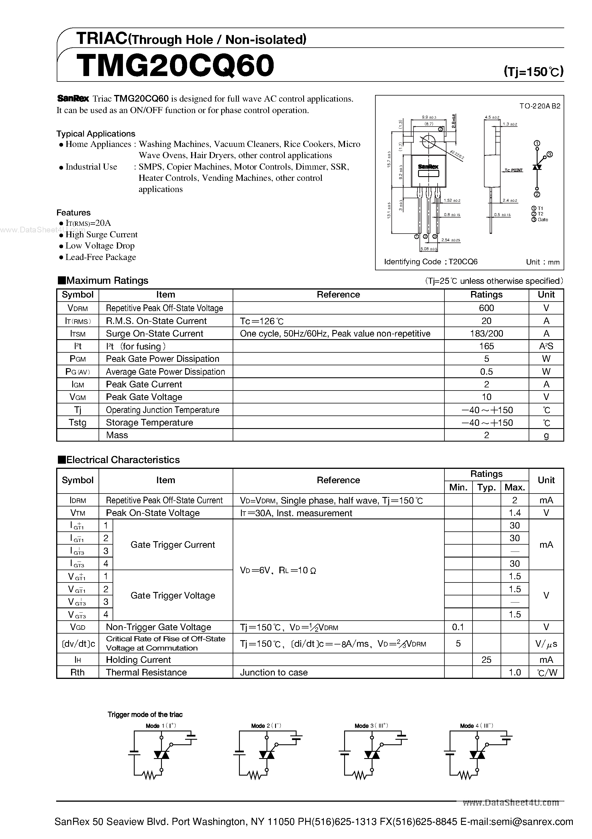 Datasheet TMG20CQ60 page 1 Datasheet TMG20CQ60 - TRIAC page 1