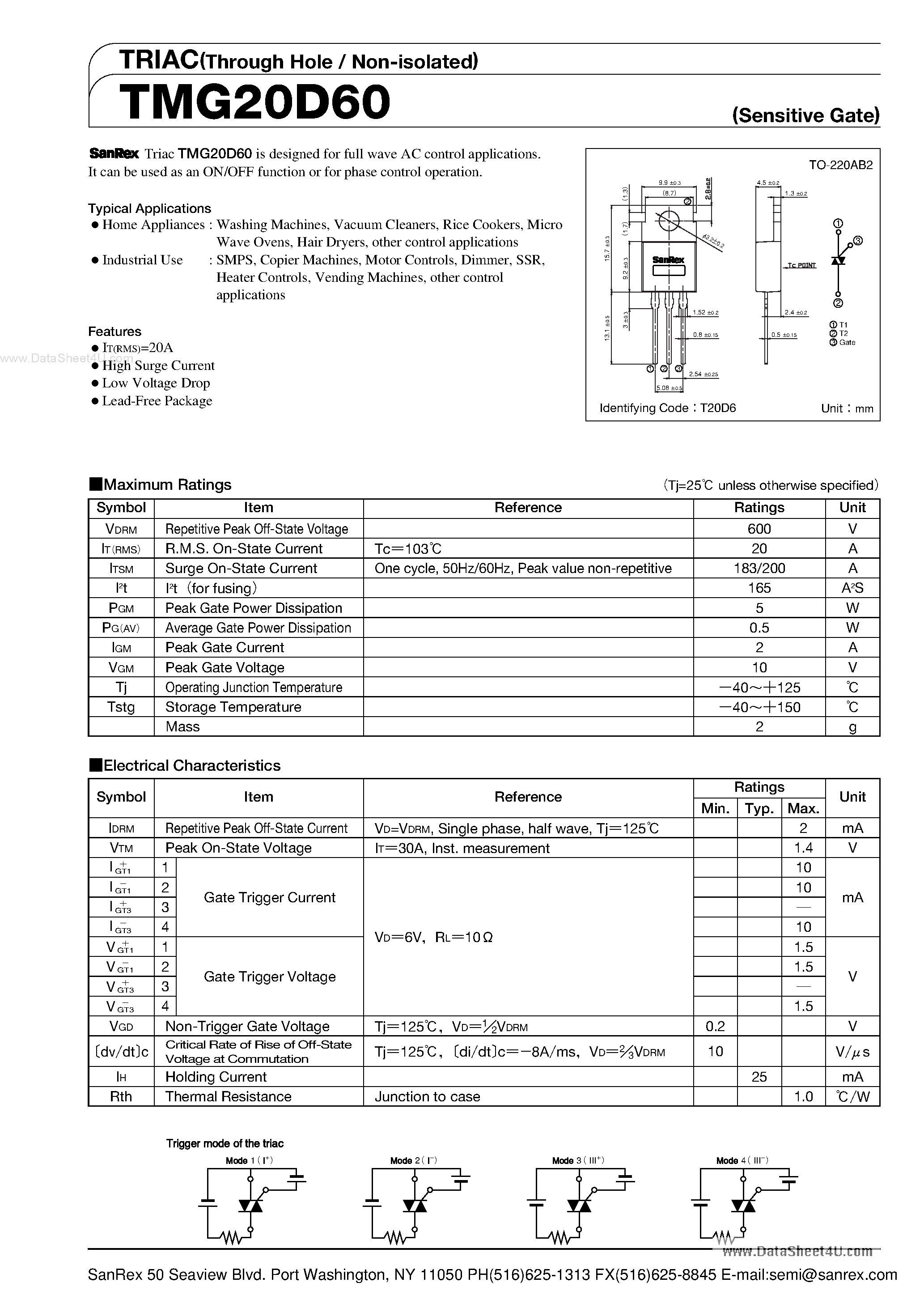 Datasheet TMG20D60 - TRIAC page 1