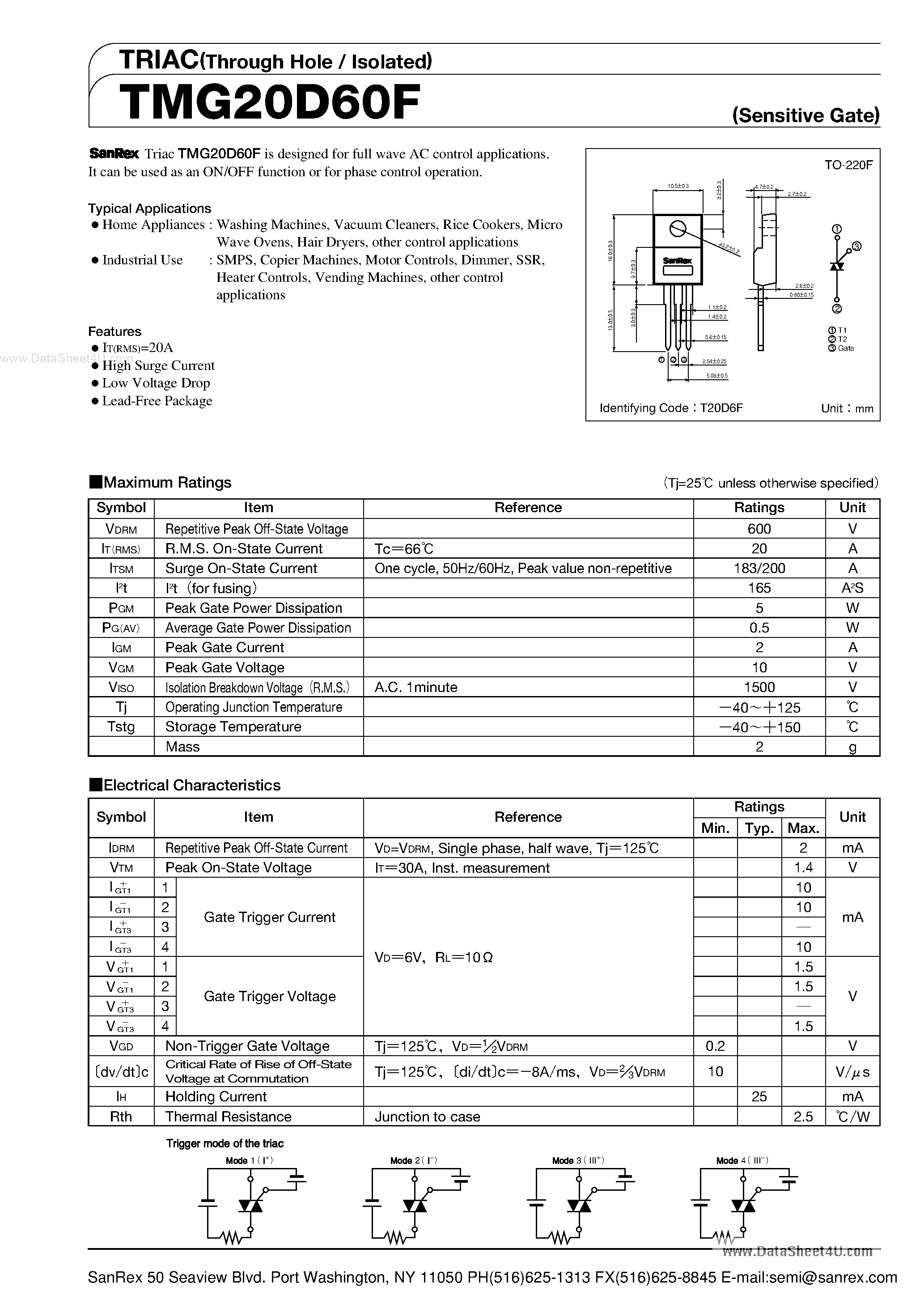 Datasheet TMG20D60F - TRIAC page 1