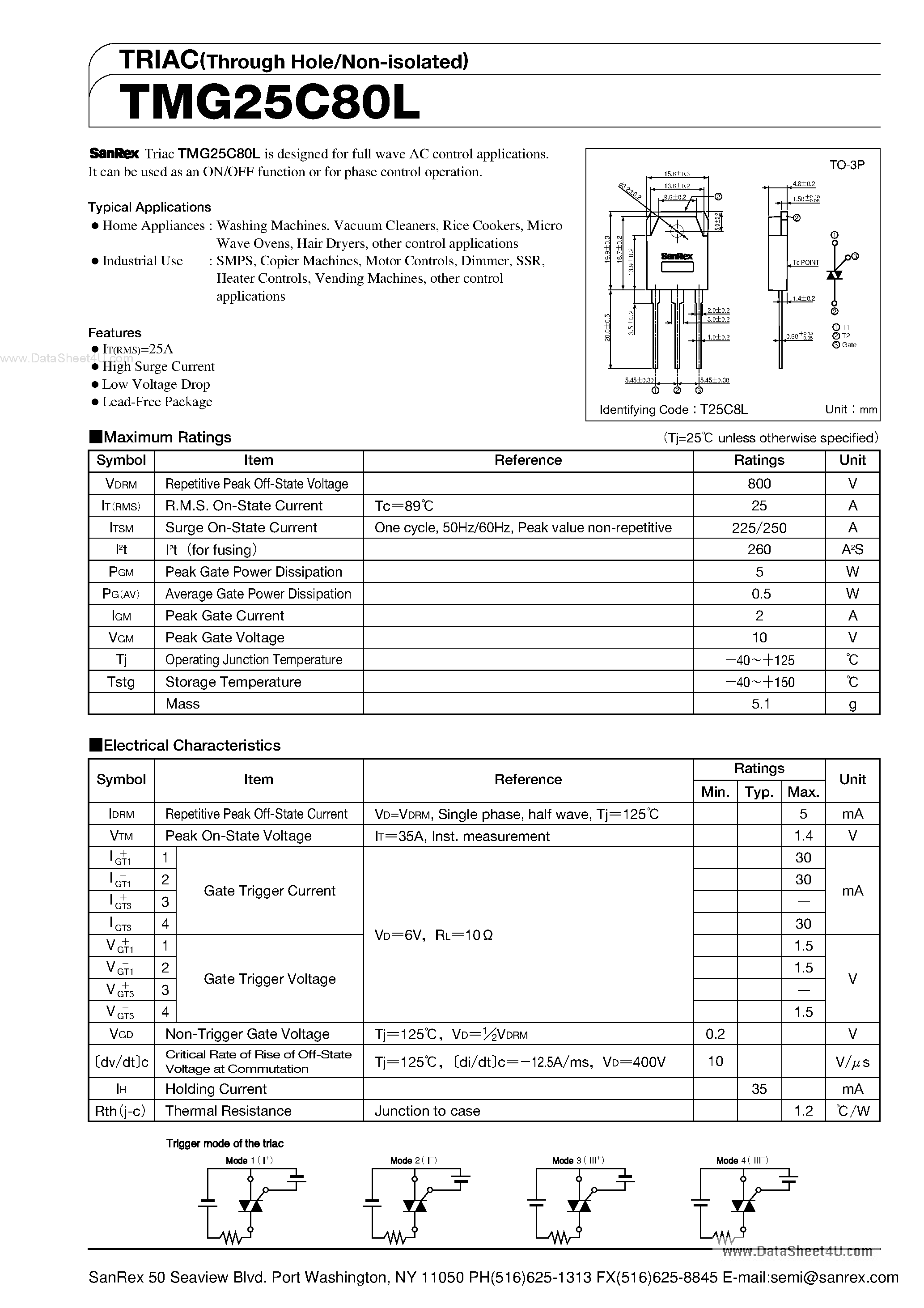 Datasheet TMG25C80L page 1 Datasheet TMG25C80L - TRIAC page 1