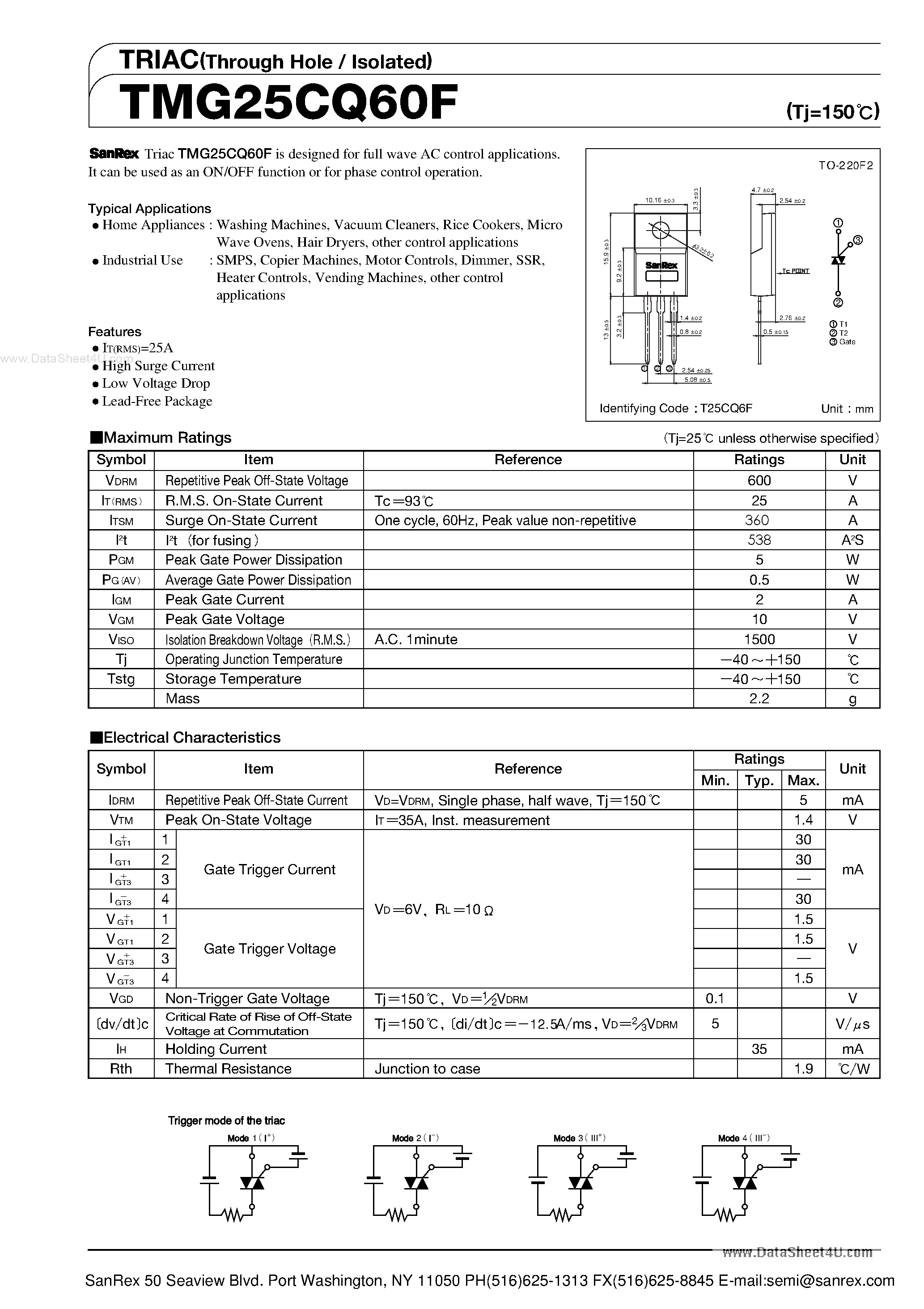 Datasheet TMG25CQ60F - TRIAC page 1