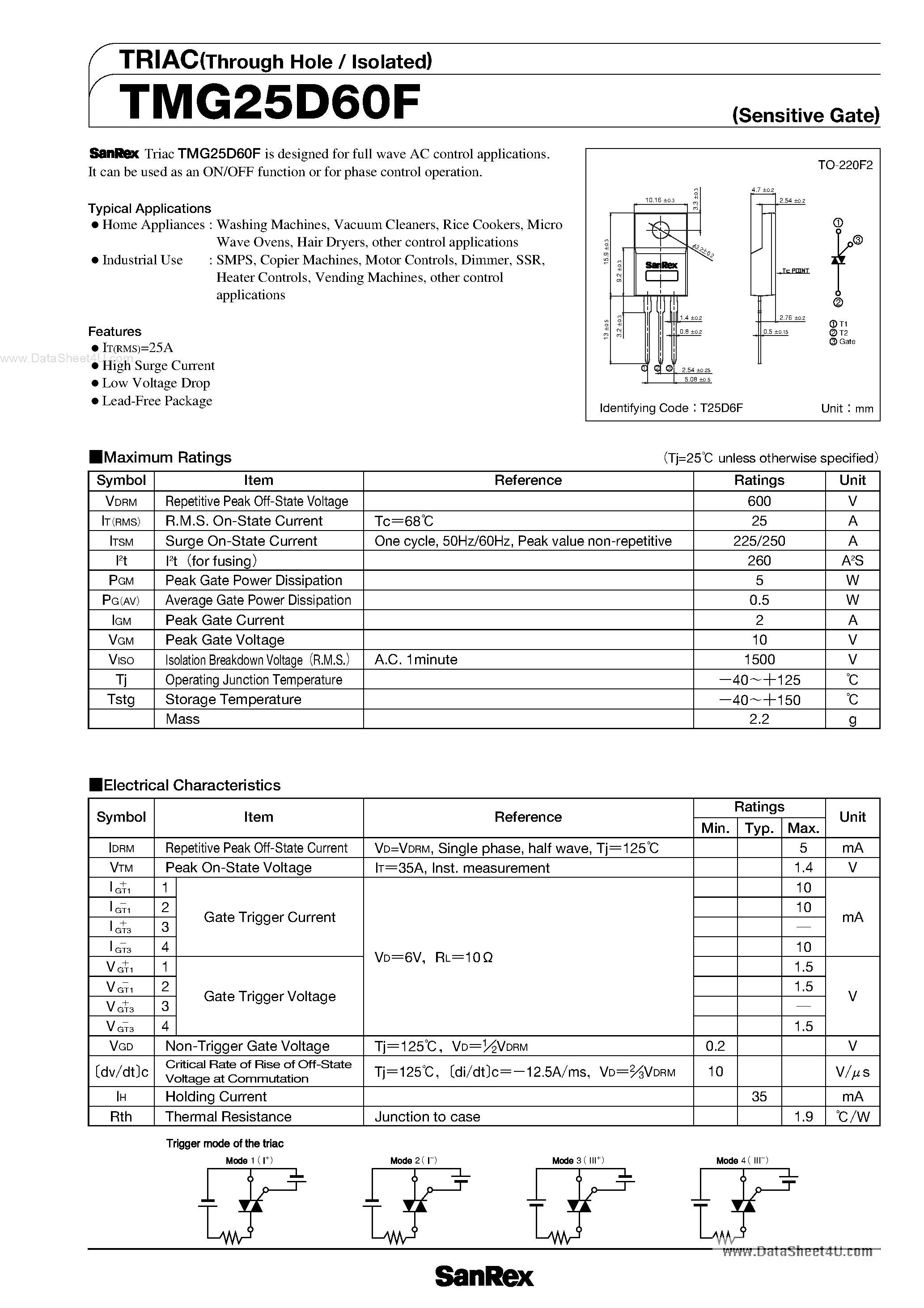 Datasheet TMG25D60F - TRIAC page 1