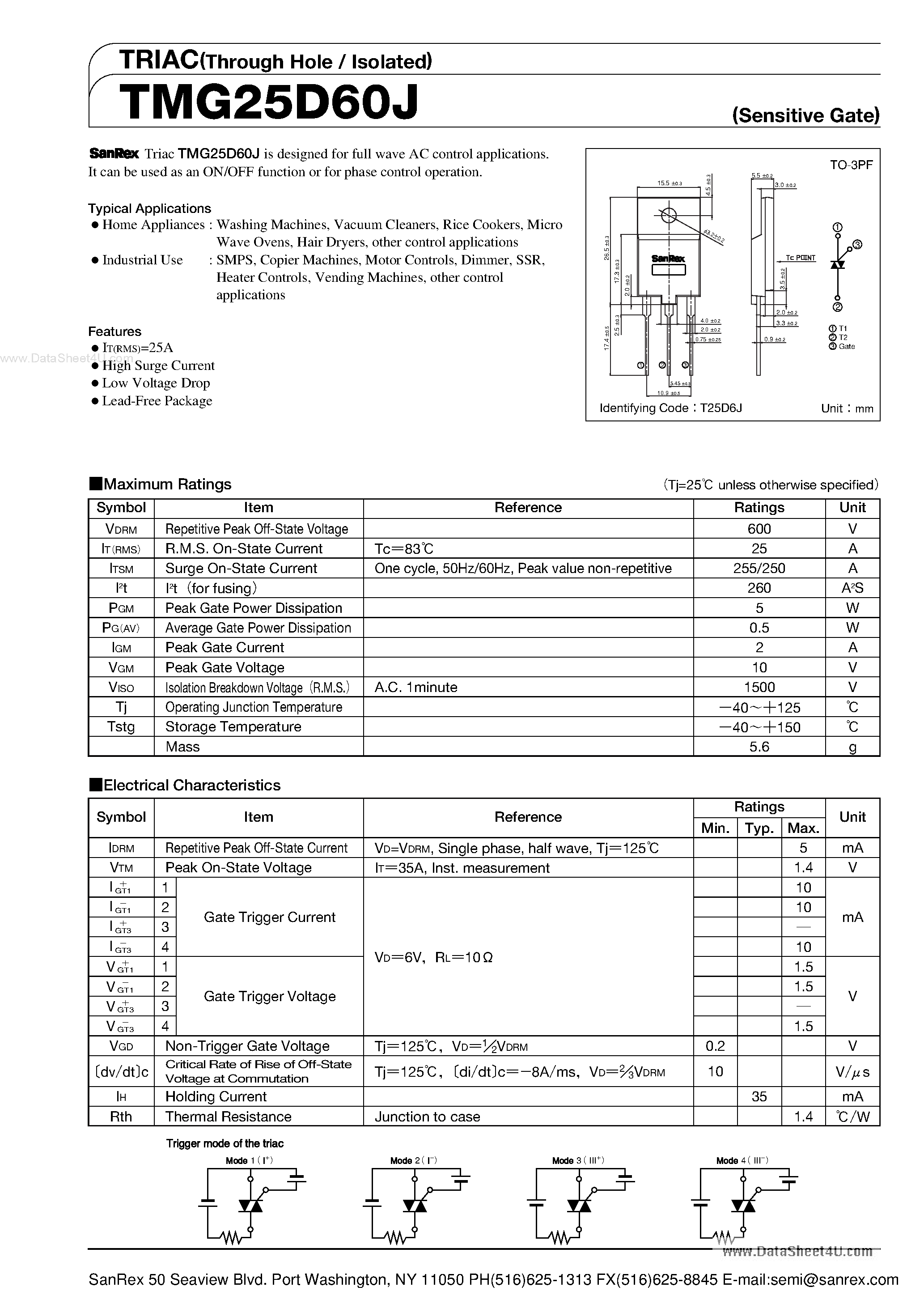 Datasheet TMG25D60J - TRIAC page 1
