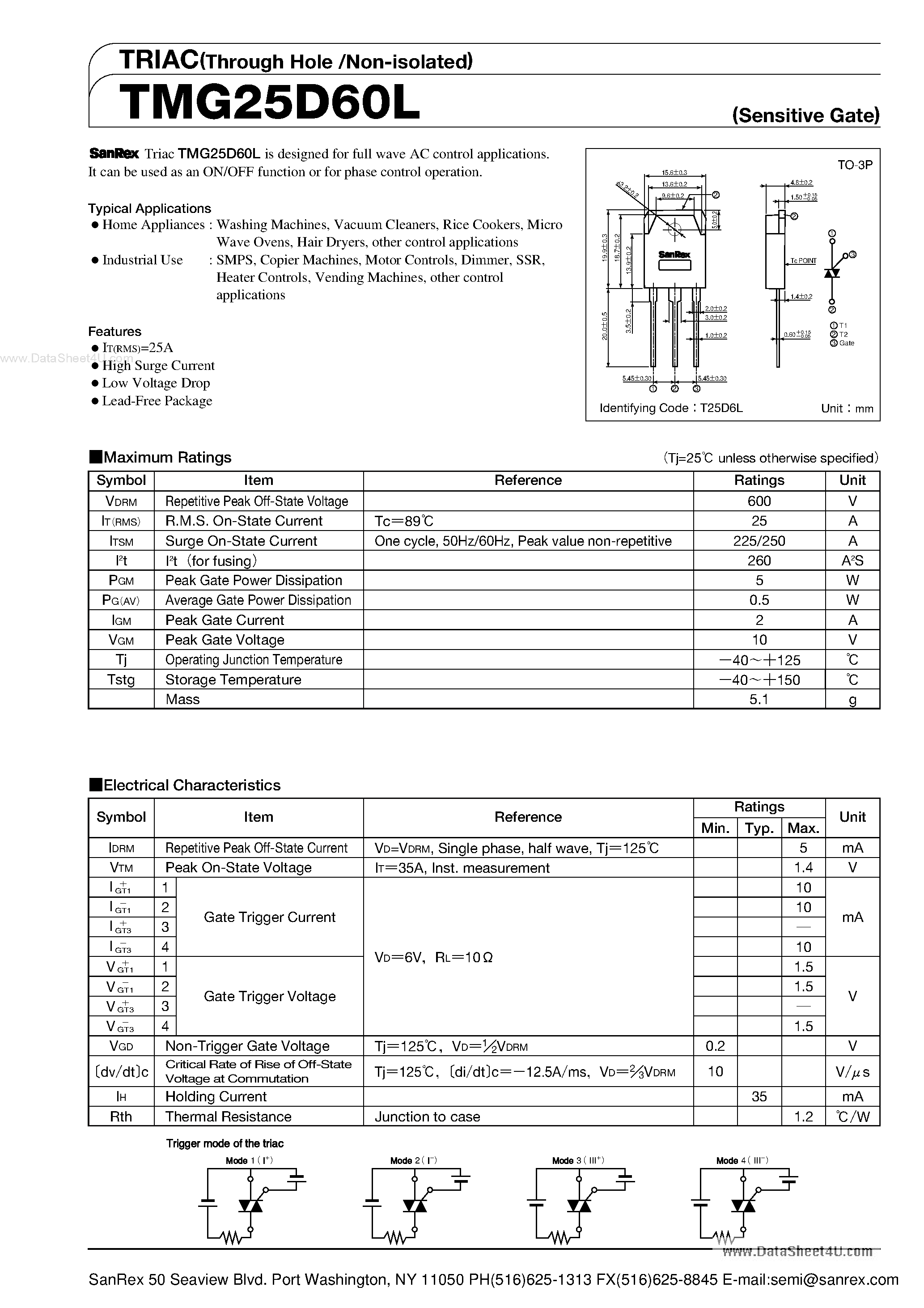 Datasheet TMG25D60L page 1 Datasheet TMG25D60L - TRIAC page 1