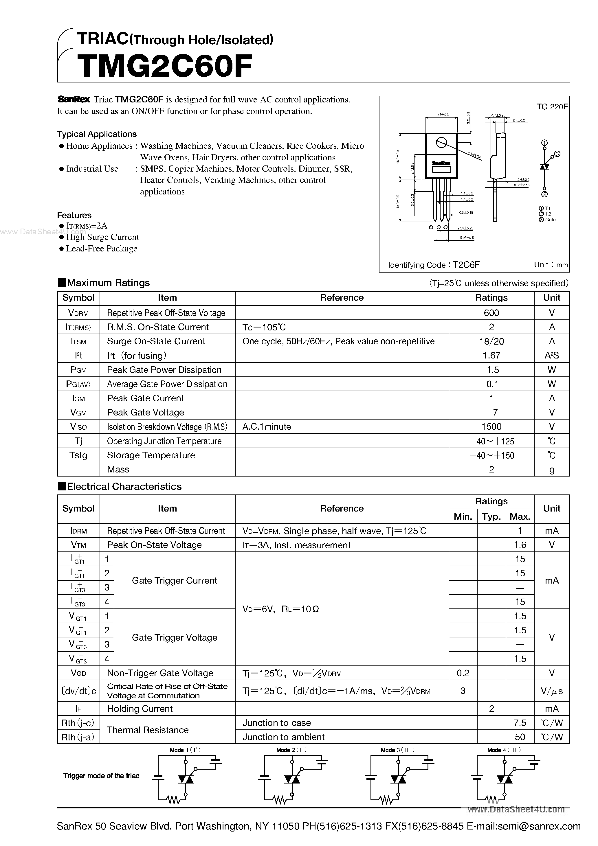 Datasheet TMG2C60F page 1 Datasheet TMG2C60F - TRIAC page 1