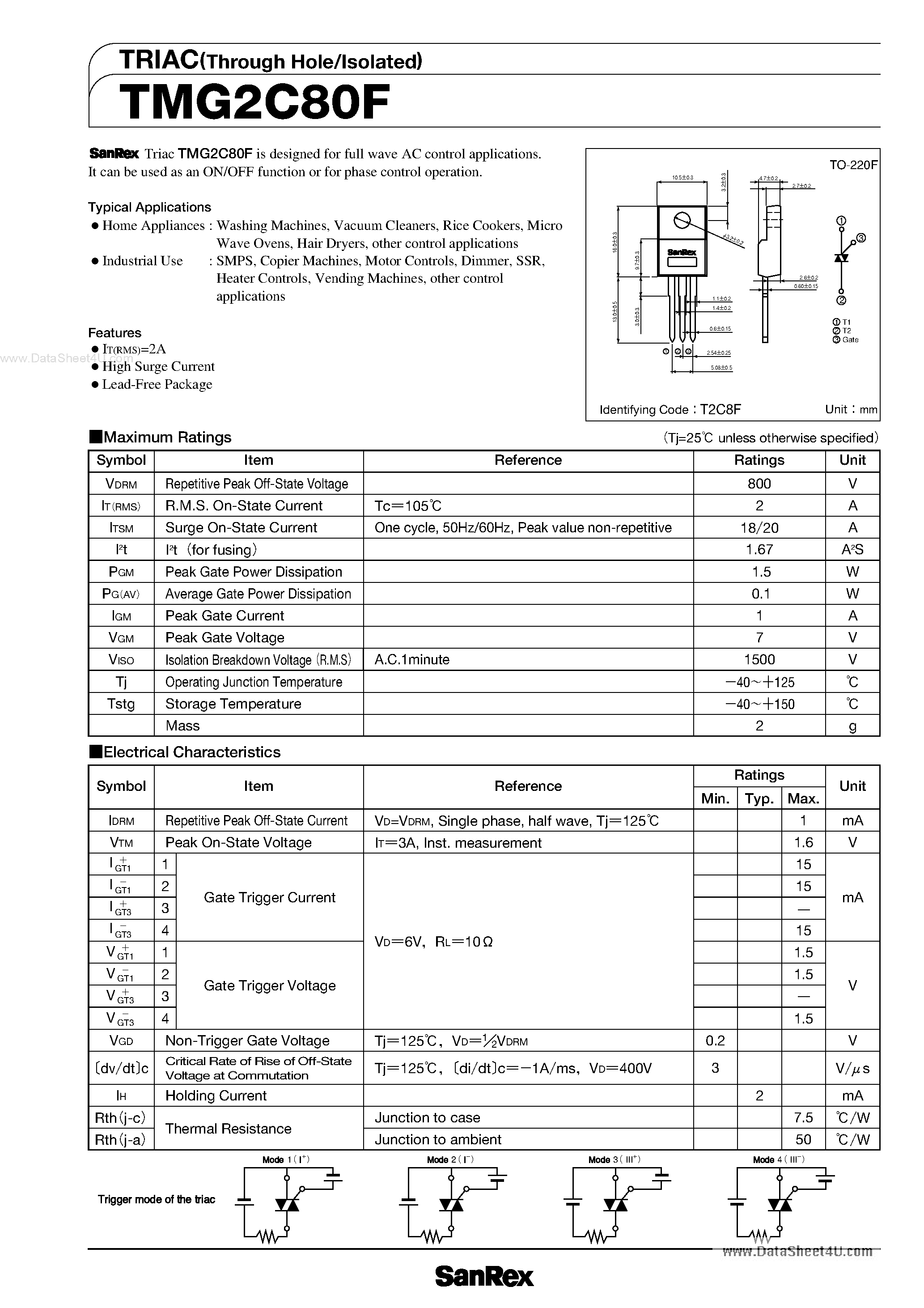 Datasheet TMG2C80F - TRIAC page 1